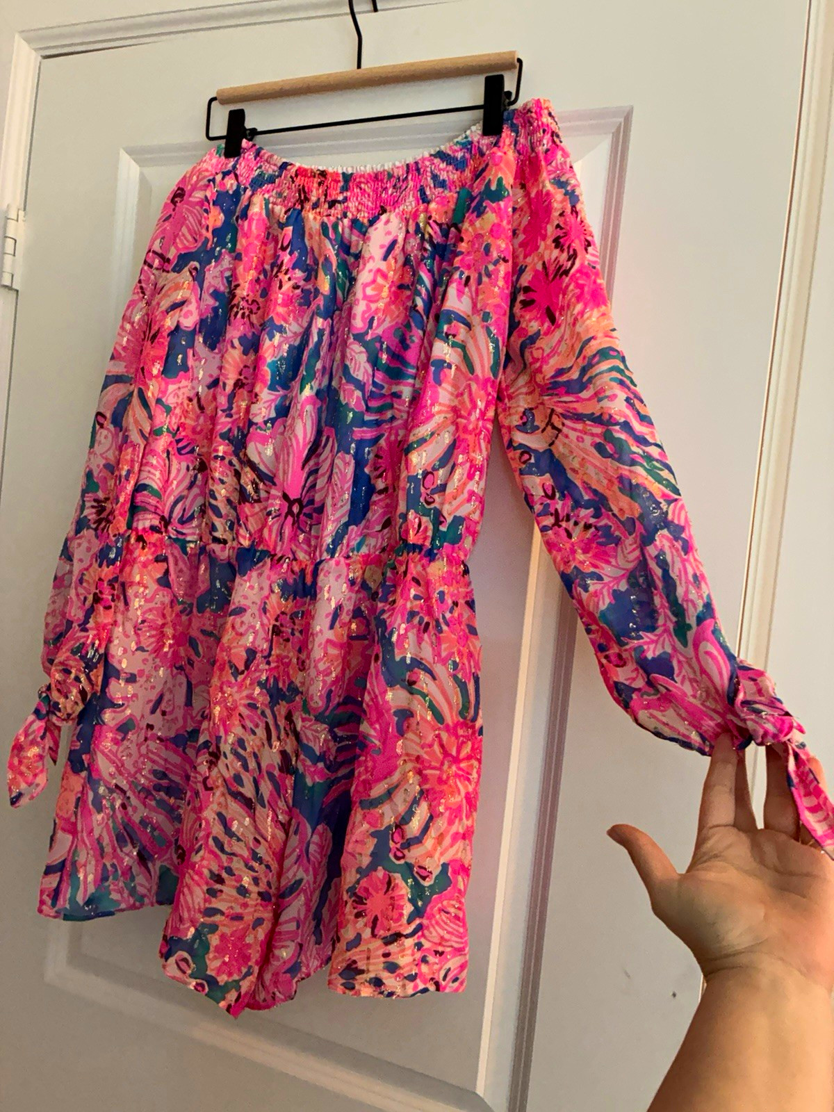 Off Shoulder Floral Long Sleeve Mini Dress, One Size, Pullover, Elastic Waist