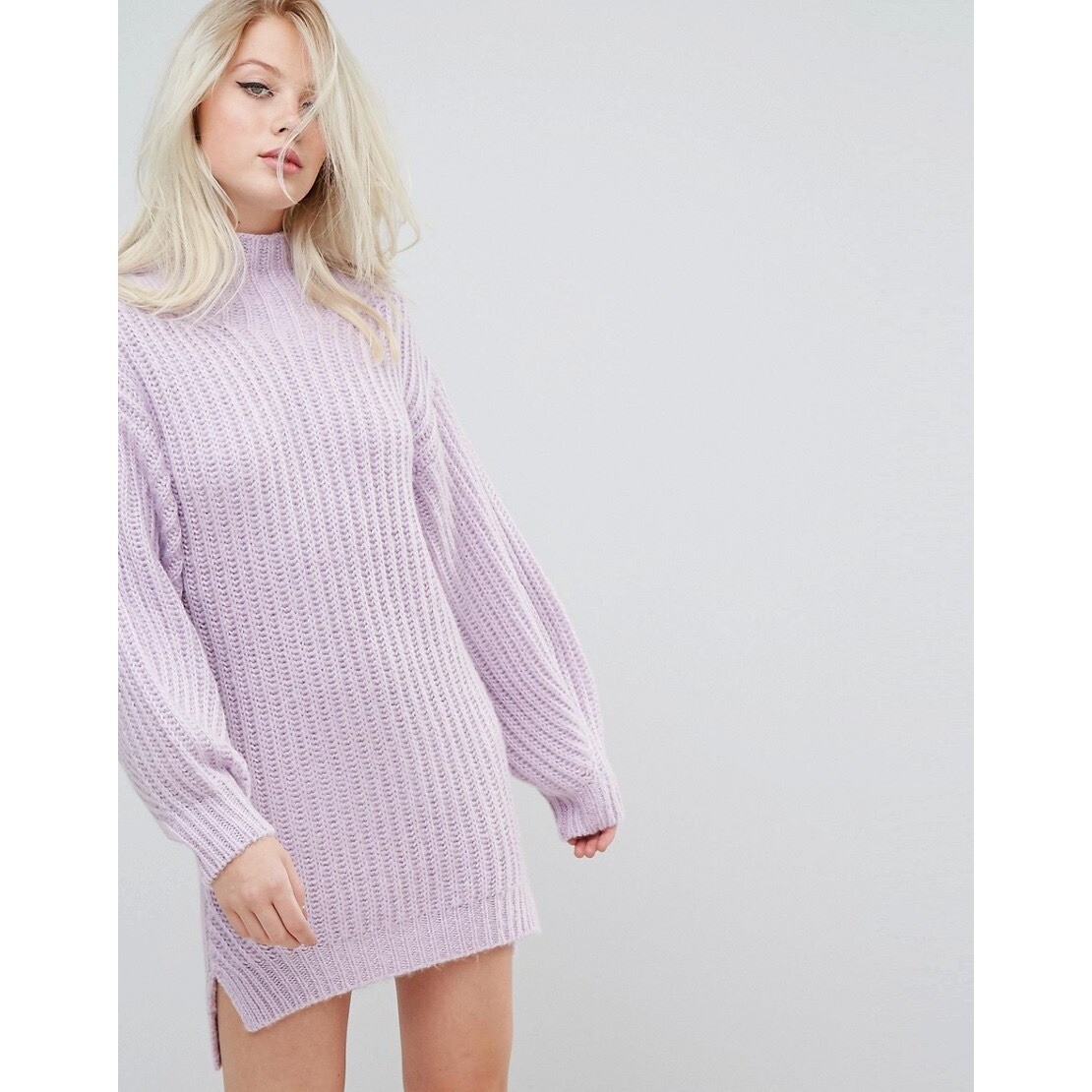 Miss Selfridge Sweater Dress Chunky Knit Lavender Purple Mock Neck US 2