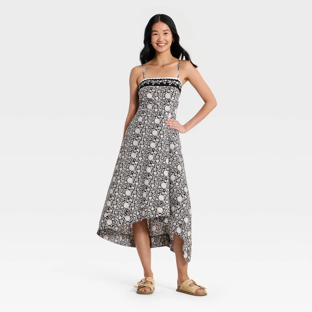 Women Asymmetrical Midi Sundress – Universal Thread Black Floral L