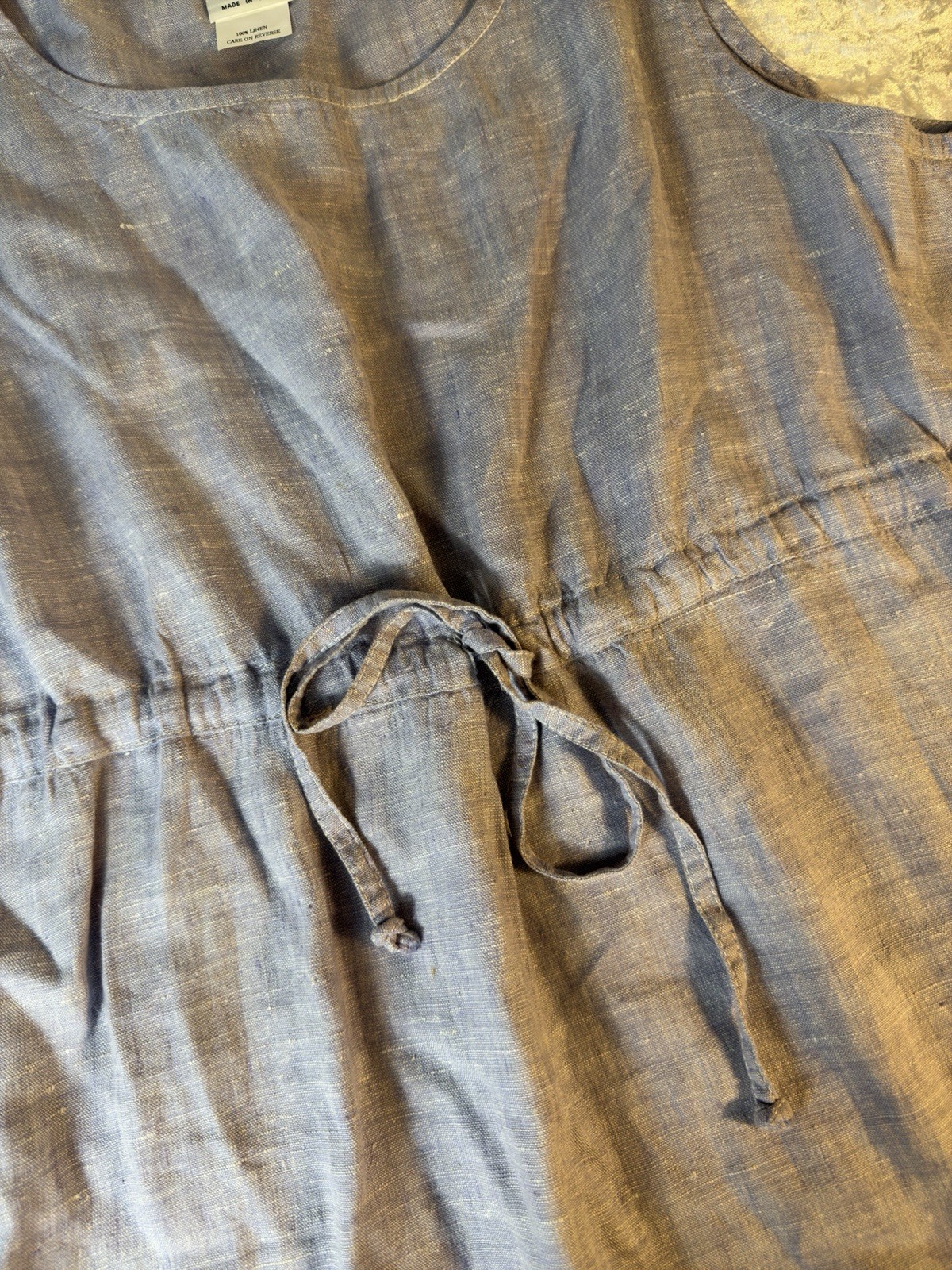 Vintage Marc Ware 100% Linen Maxi Dress Blue Sleeveless Tie Waist USA L