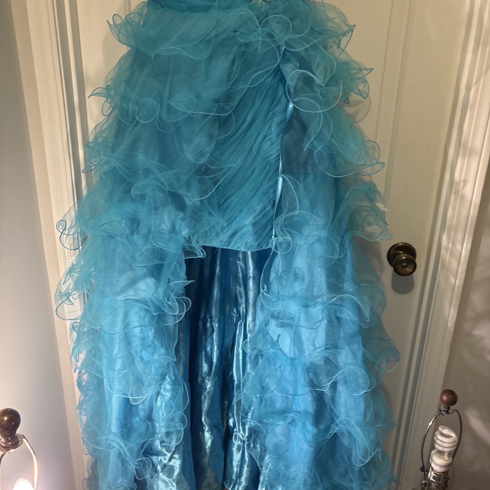 Cassandra Stone For Mac Dougal Size 10 WOW! Peacock Blue Ruffles Ruffles High&Lo