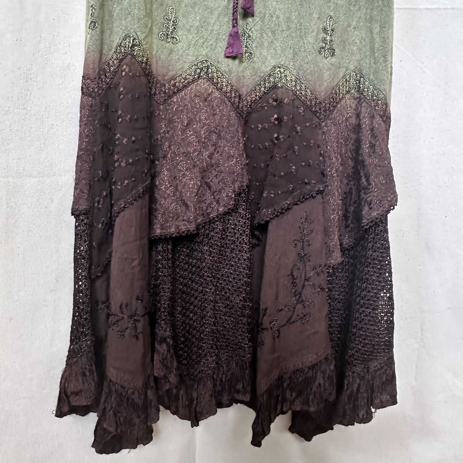 Boho Gipsy Fairy Goblin Patchwork Embroidered Maxi Dress Free Size India *FLAWED