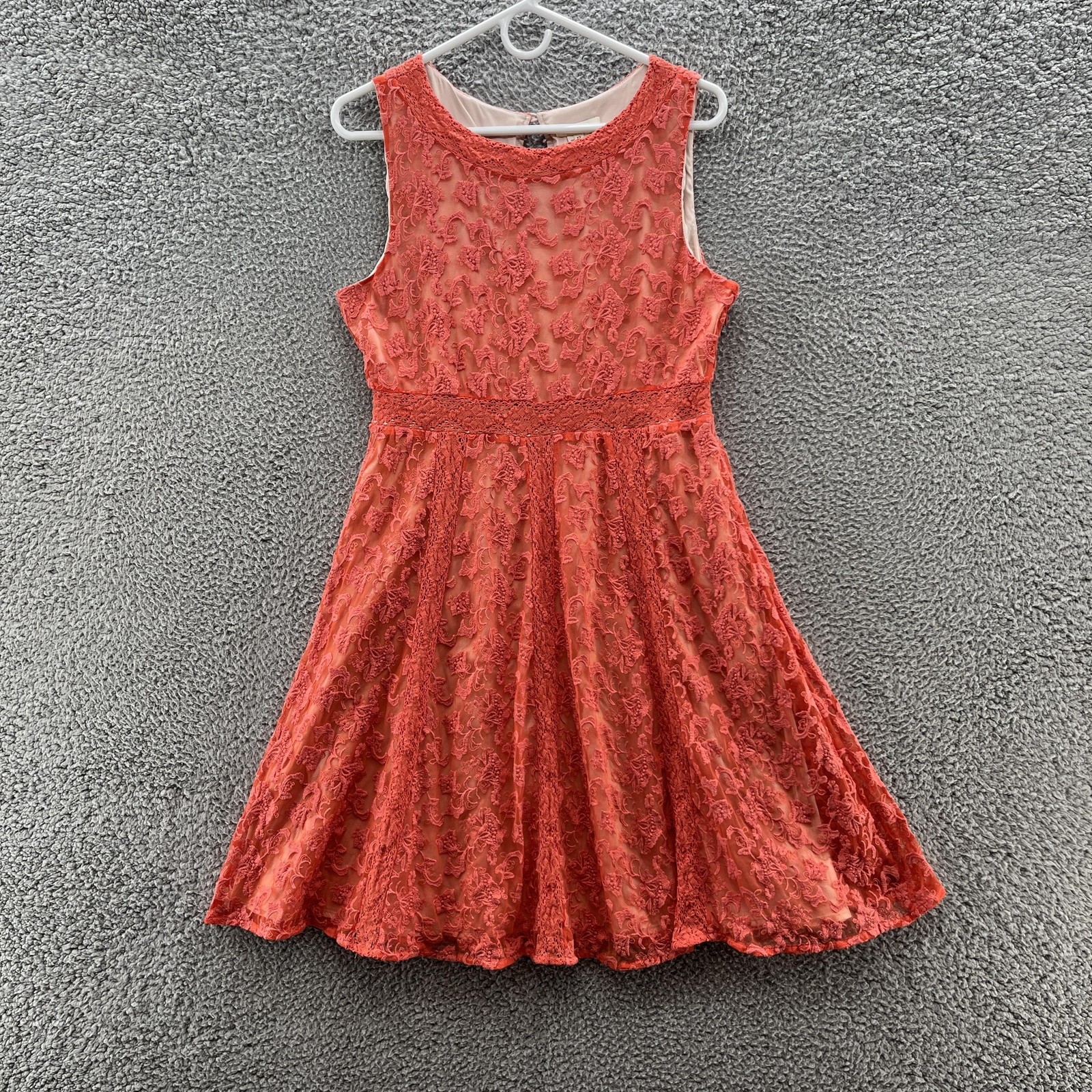 Sundance Dress 12 Orange Lace Overlay Fit Flare Sleeveless Retro Ladylike Party