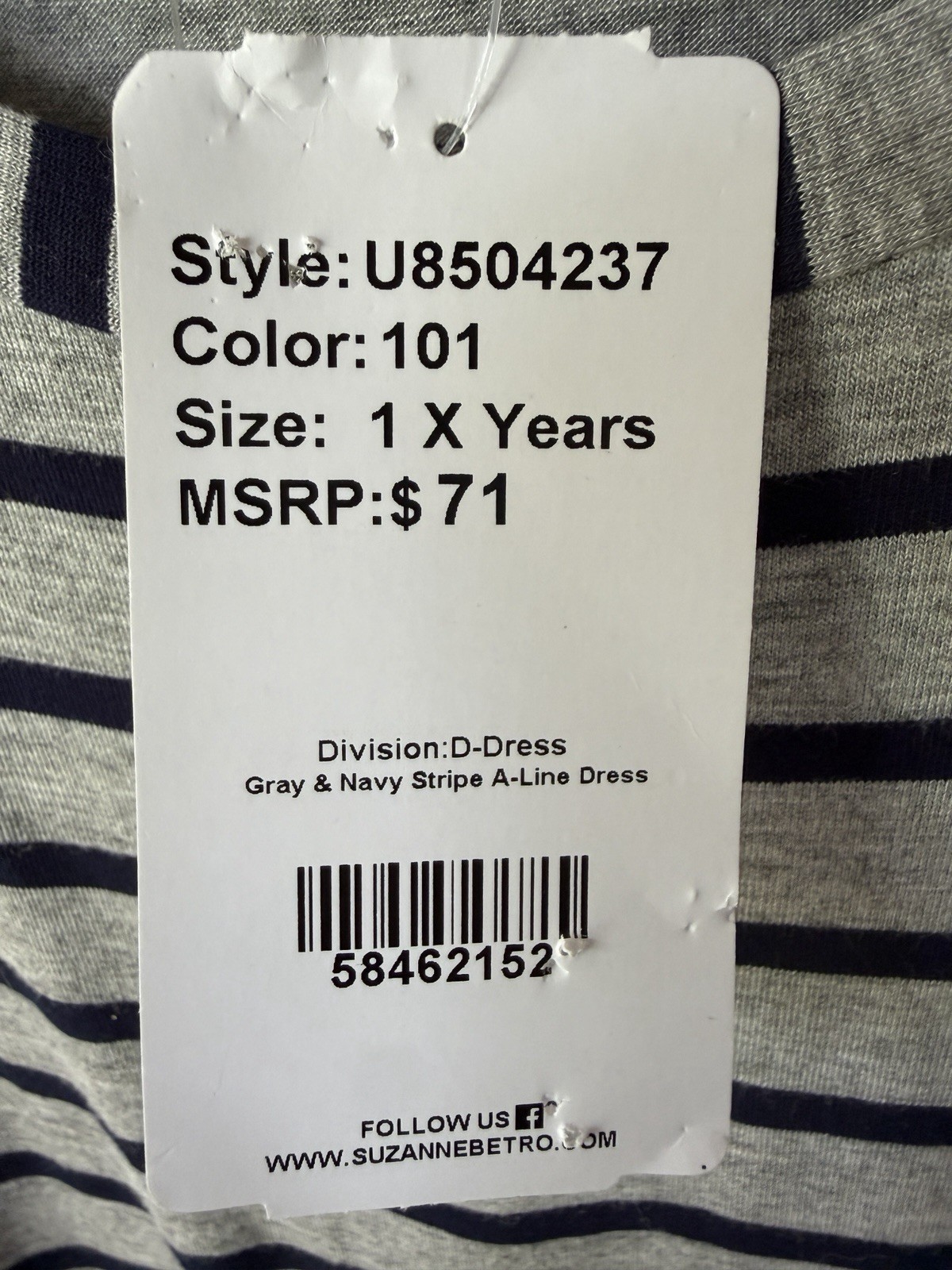 NWT Suzanne Betro A-Line Dress Gray With Navy Stripes 1X $71