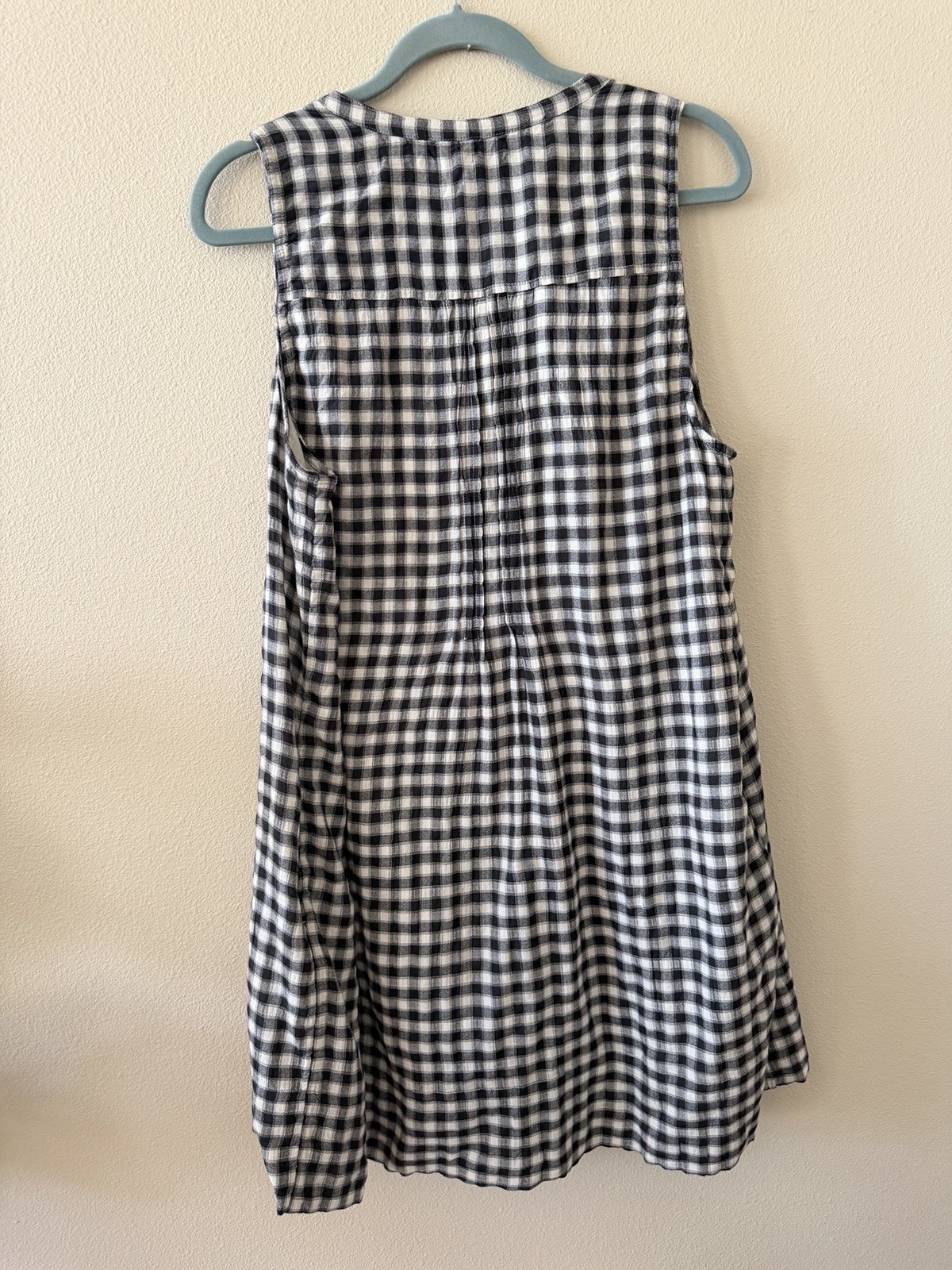 Faherty Isha Gingham Check Pleated Tank Mini Shift Dress Size Large Black/Cream