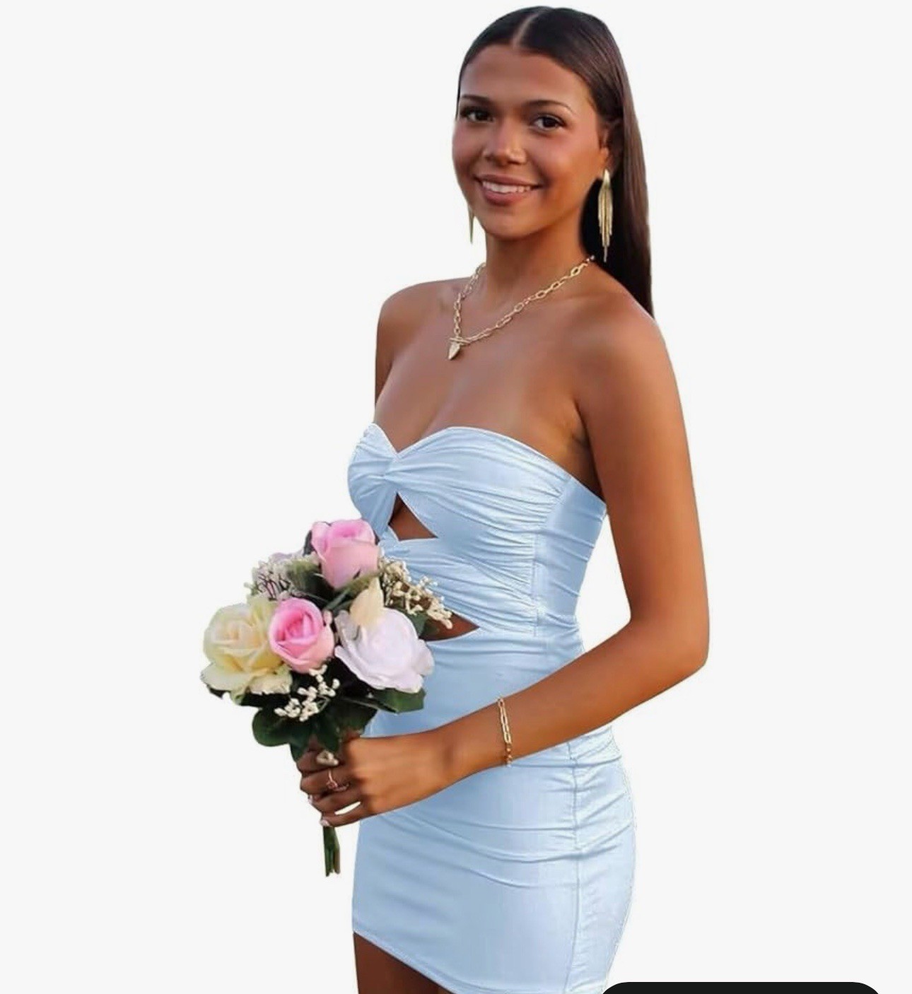Strapless Cut Out Party Dress HOCO Mini Baby Blue Sz 8 See Pics Descrip