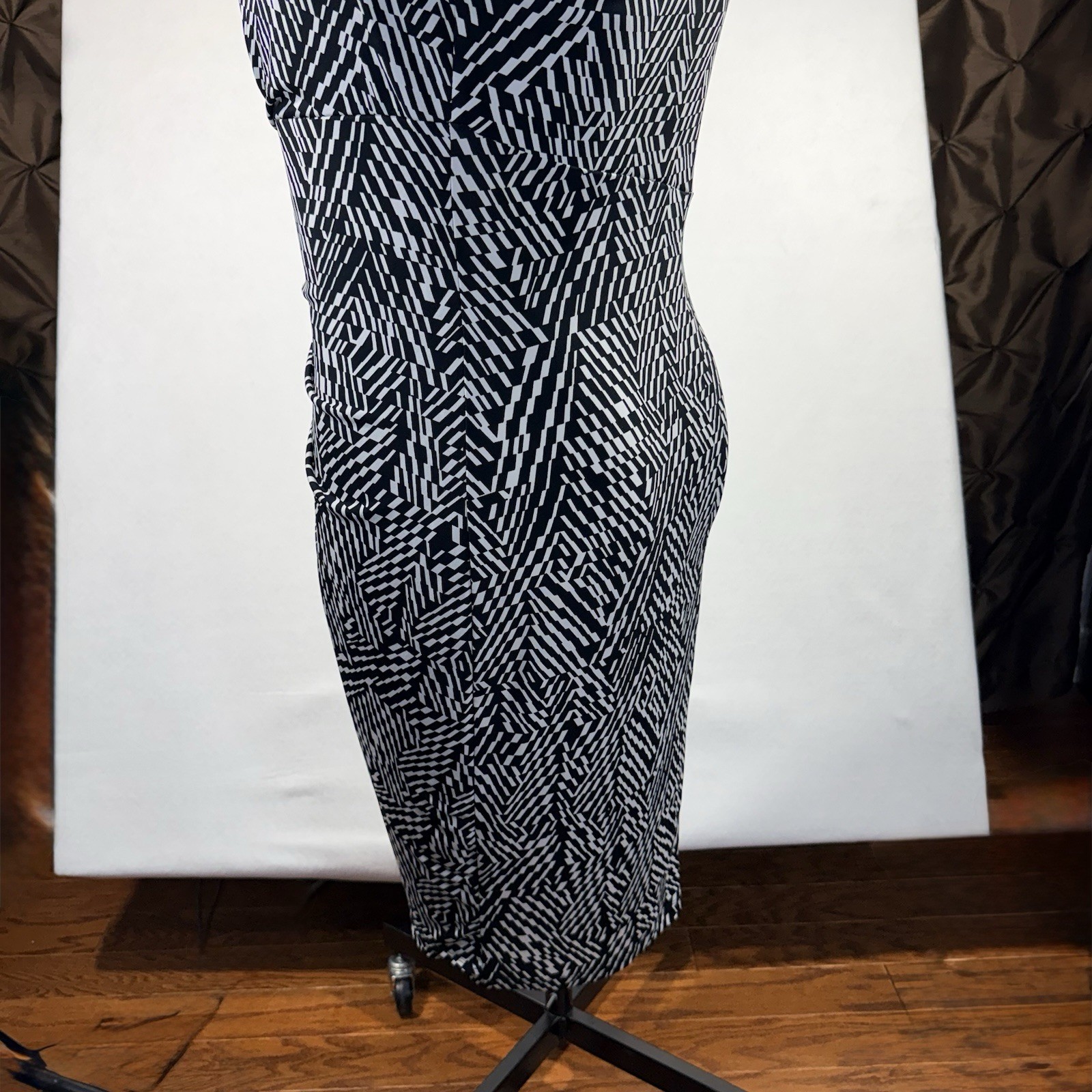 Vtg. Enfocus Studio Women’s Side Ruched Sheath Dress Black & White – Size 14W