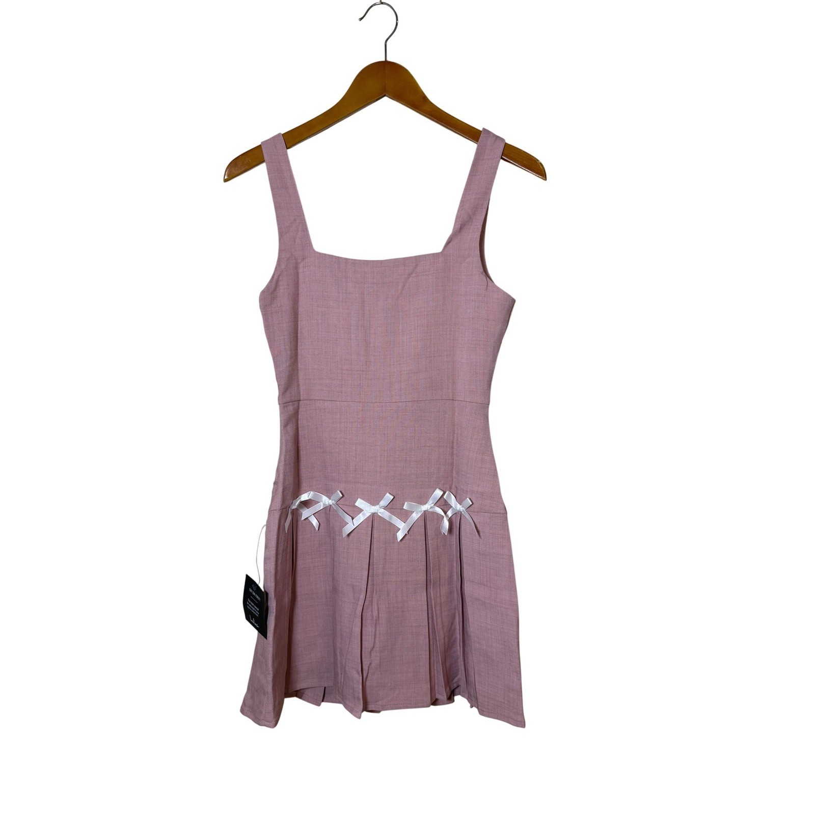New Lulus Women Mini Dress XS Pink Bow Pleated Coquette Balletcore Soft Girl
