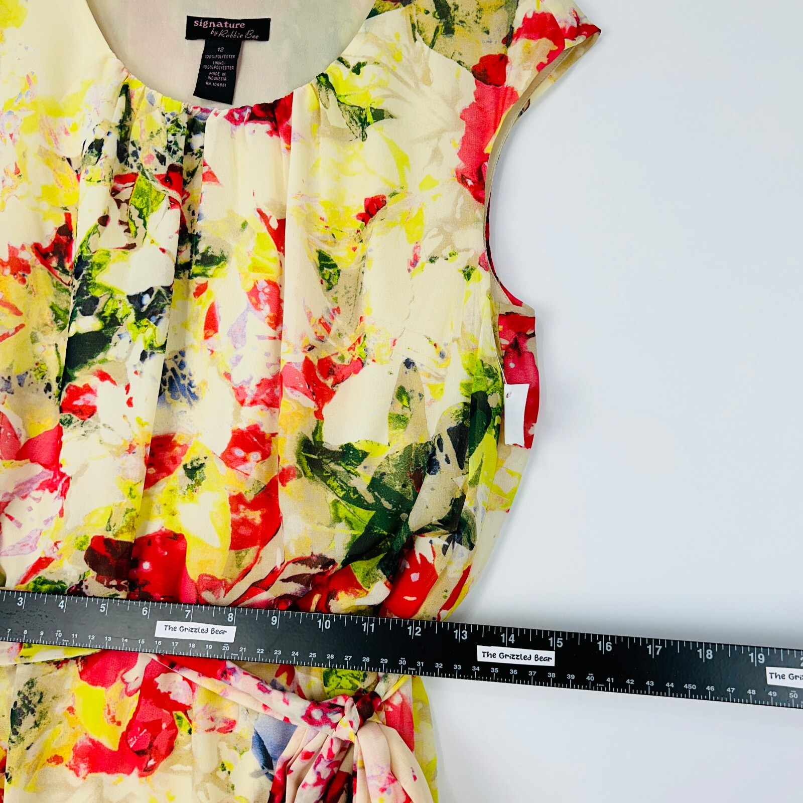 Robbie Bee Ruffle Dress Women 12 NEW Graphic Floral Sleeveless Flounce A-Line