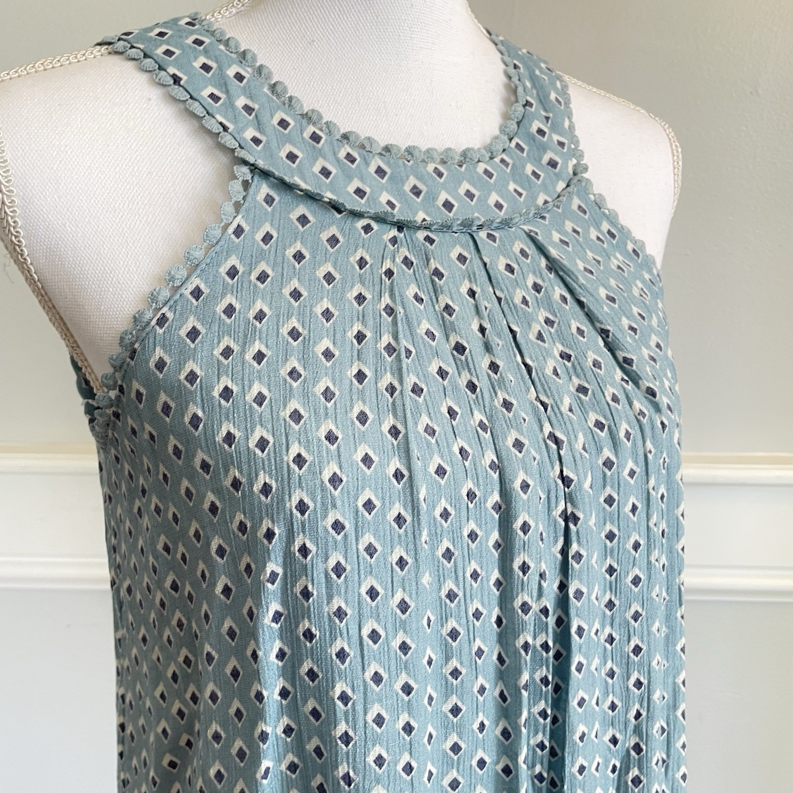 Naif Blue Summer Dress Size Small Geometric Pattern Sleeveless Shift SEE PICS