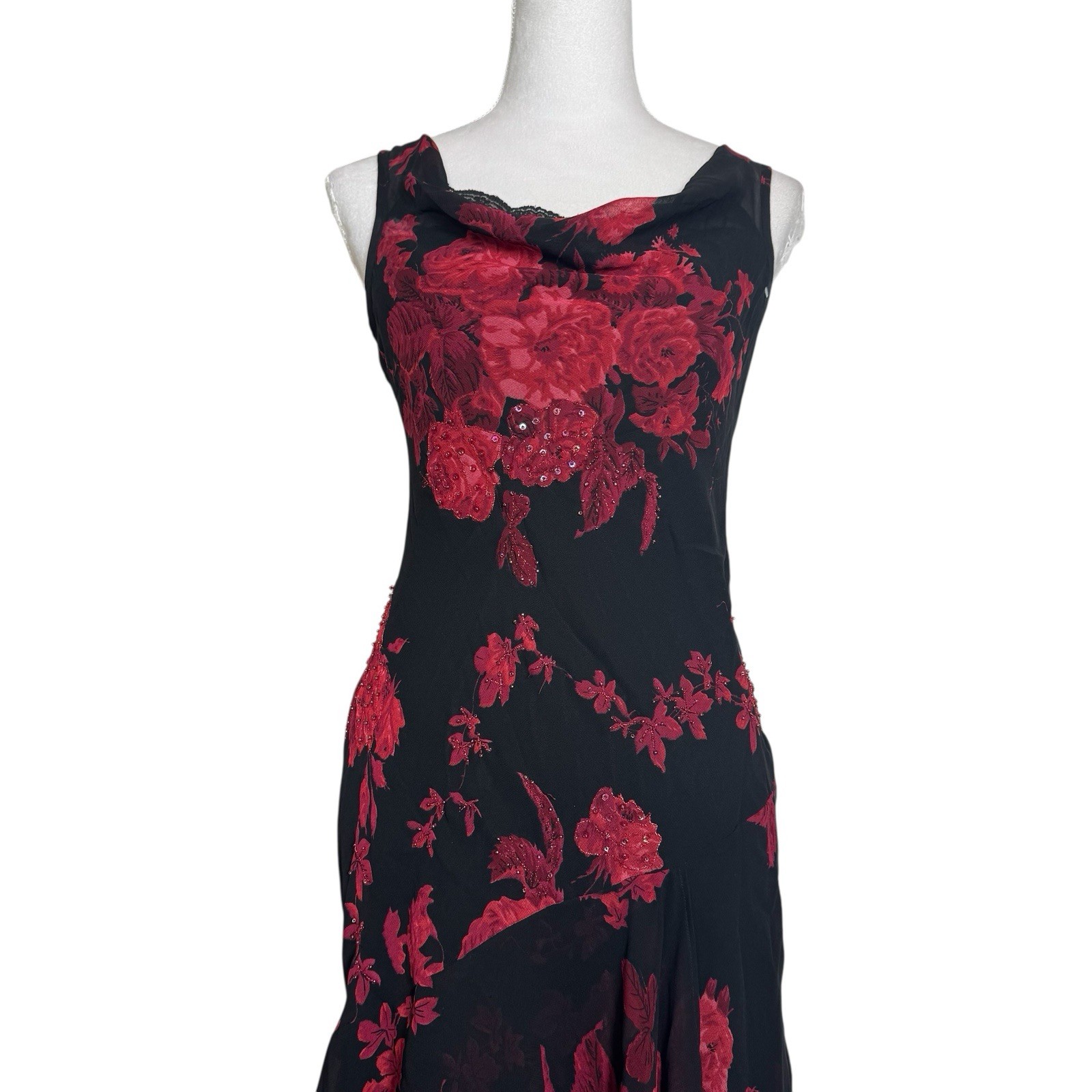 Connected Apparel Dress Y2K Sheer Floral Beaded Grunge Fairy Whimsygoth Size S