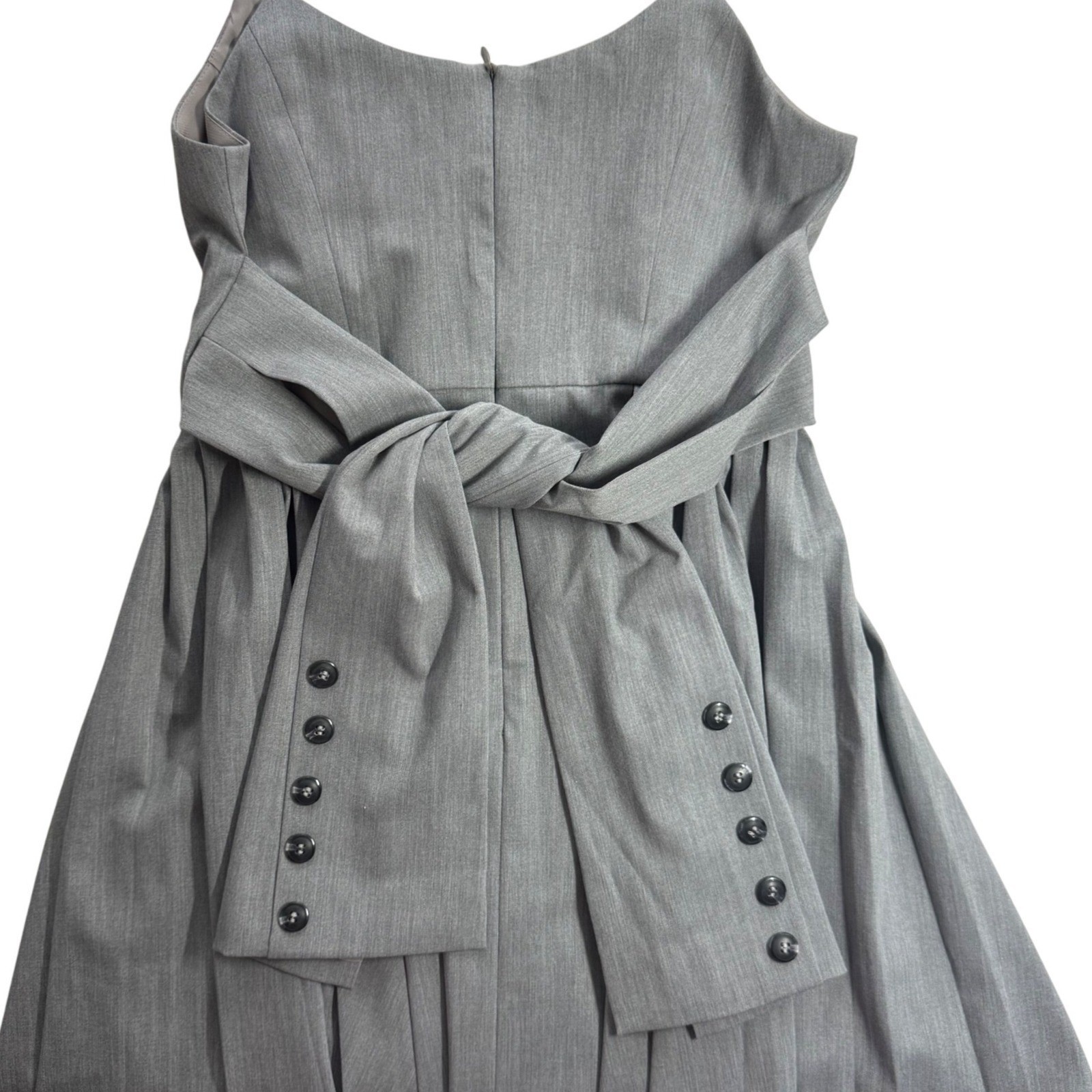 J.ING Grey Pleated Mini Dress Small Menswear Suit Tie Belted Unique