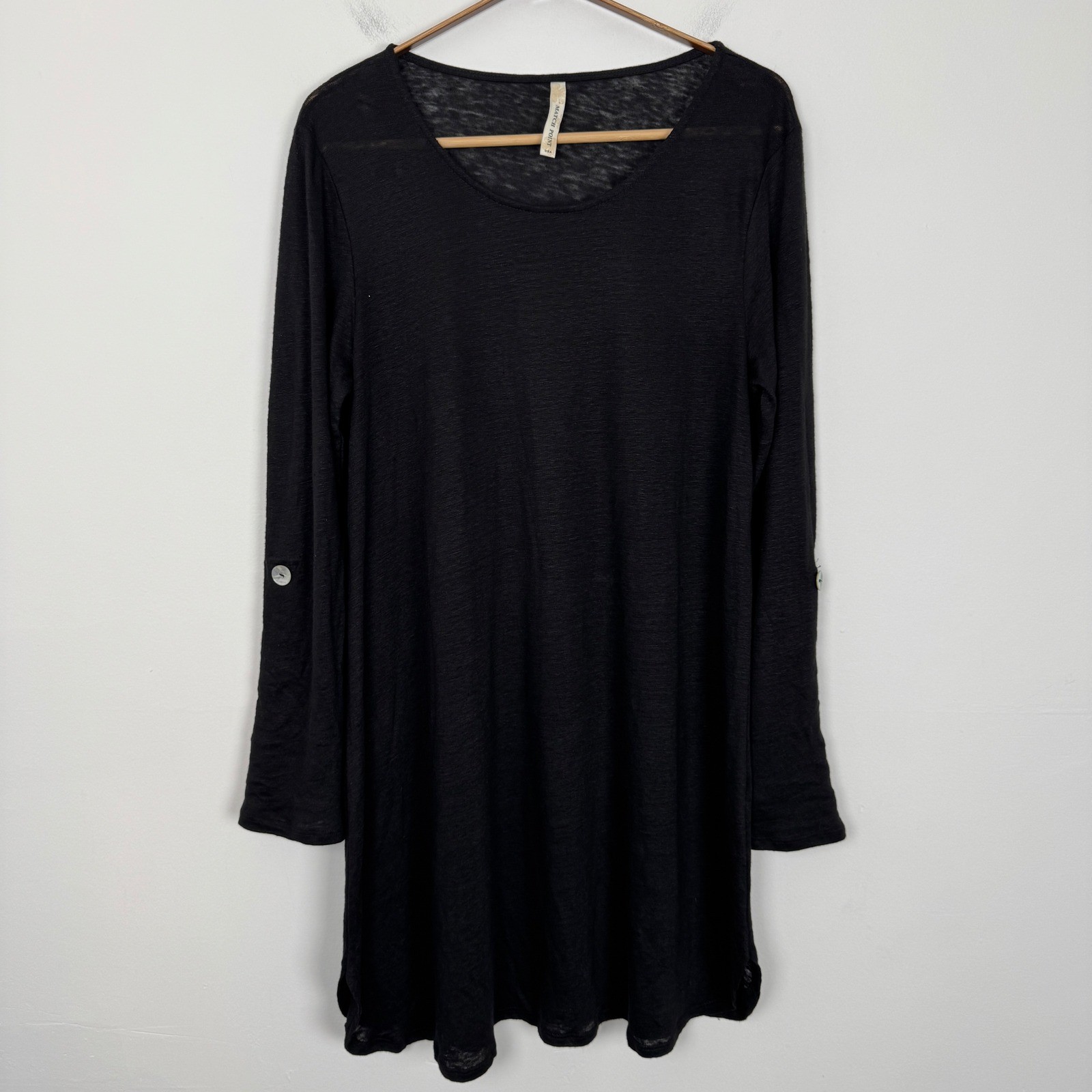 Match Point Linen Black Long Sleeve Roll Tab Sleeve Tunic Dress Women’s Size M?