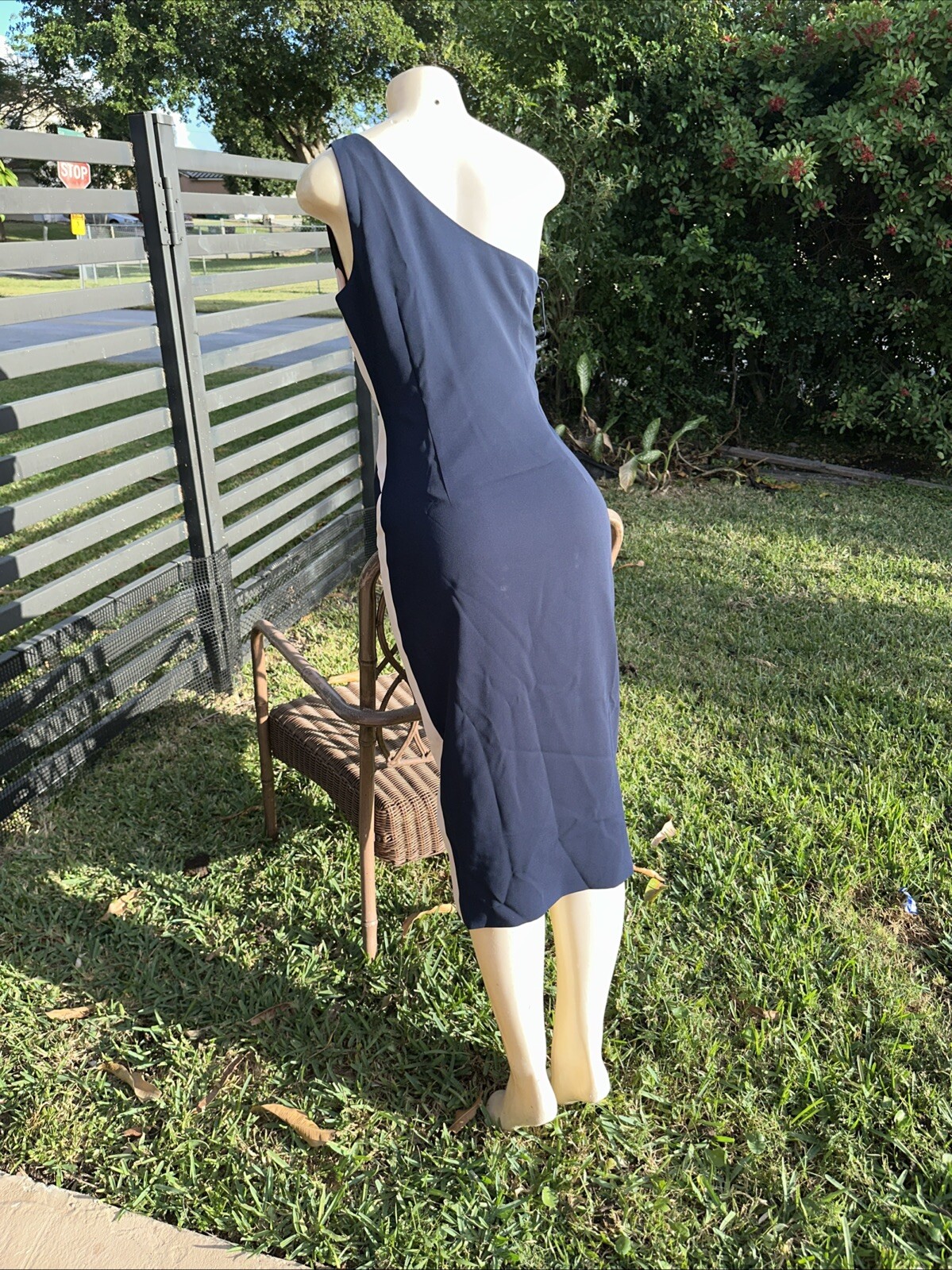 CUSHNIE ET OCHS BLUE & PINK ONE SHOULDER SLEEVELESS PENCIL DRESS FRONT SLIT Sz 6