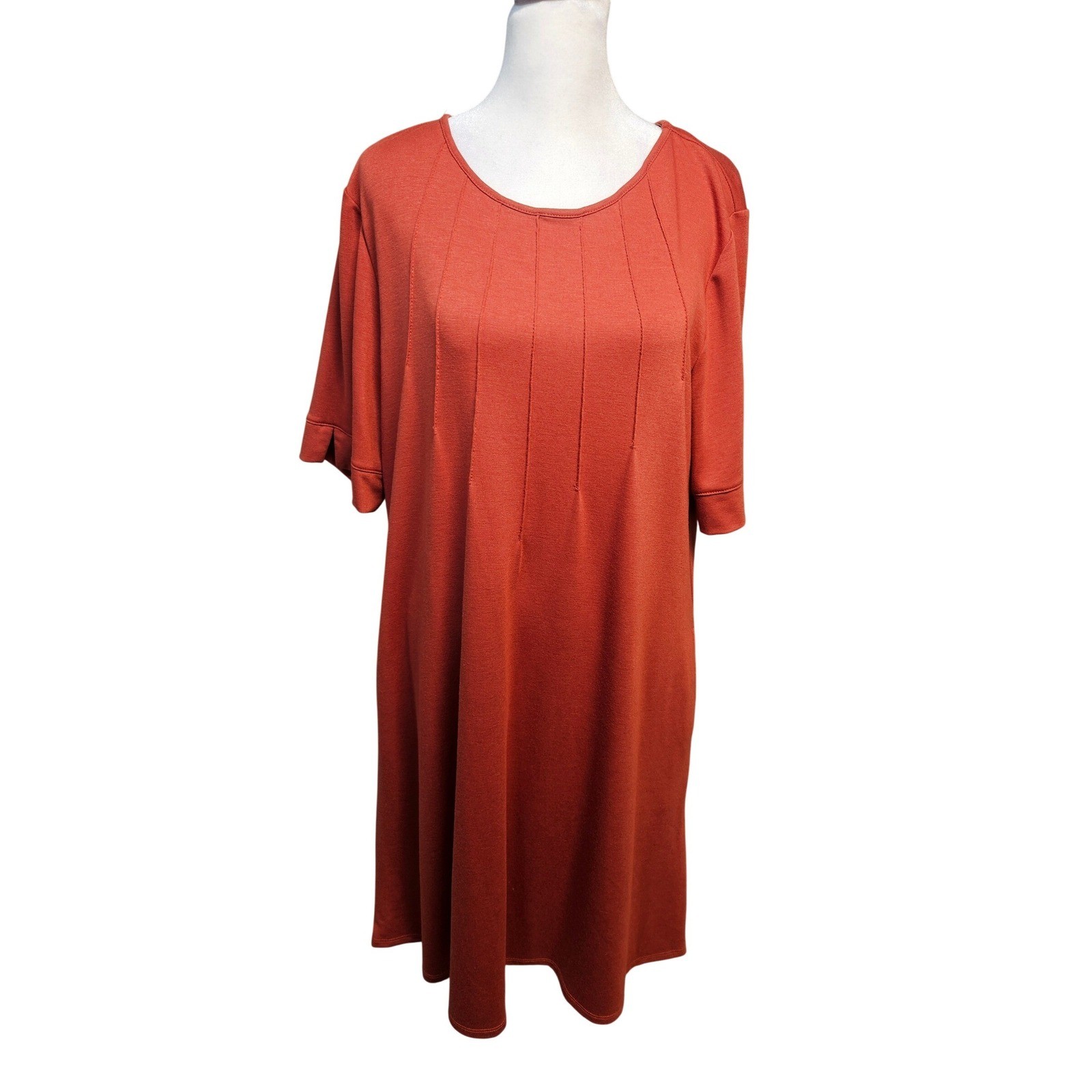 N Touch Womens Spicy Mix Rust Orange Pintuck Short Sleeve Shift Dress Size M