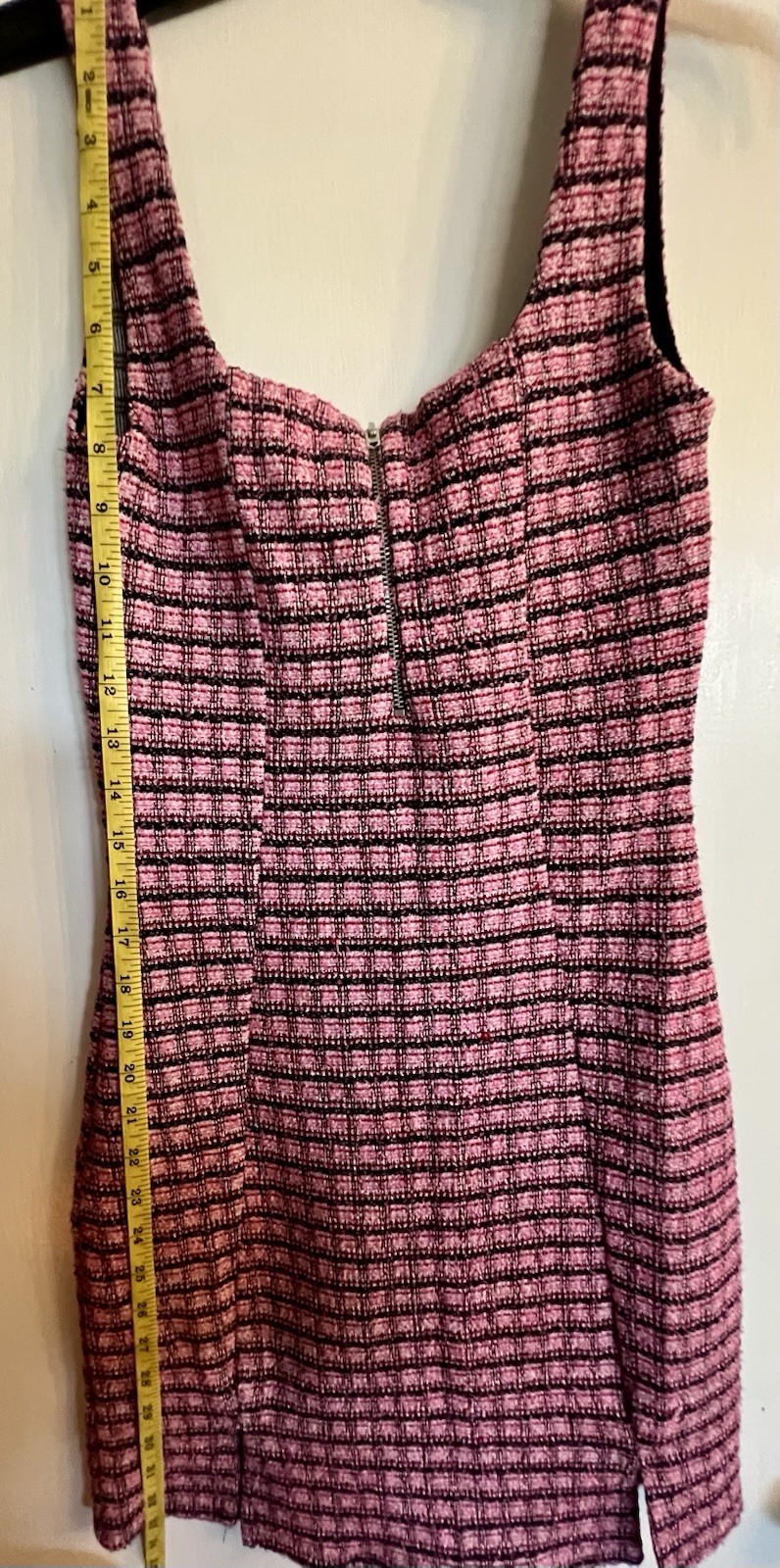 Topshop Pink Black Tweed Plaid Mini Dress Scoop Neck Sleeveless Size US 4
