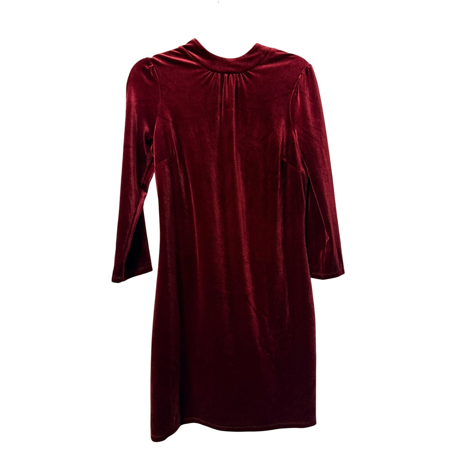 Boden Burgundy Velvet High Neck Shift Dress Red 3/4 Sleeve Mini US 6R UK 10R