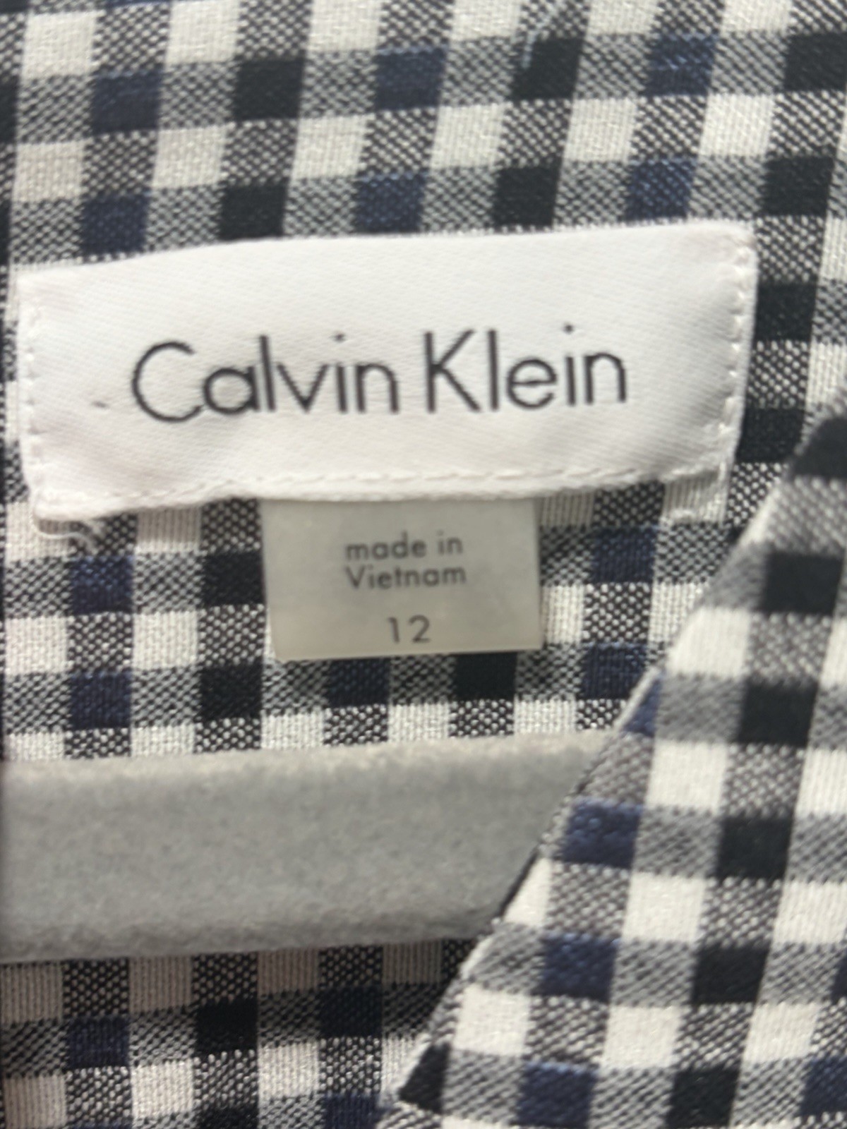 Calvin Klein NWT size 12 Gingham Puff Sleeve Sheath Dress Blue Black White