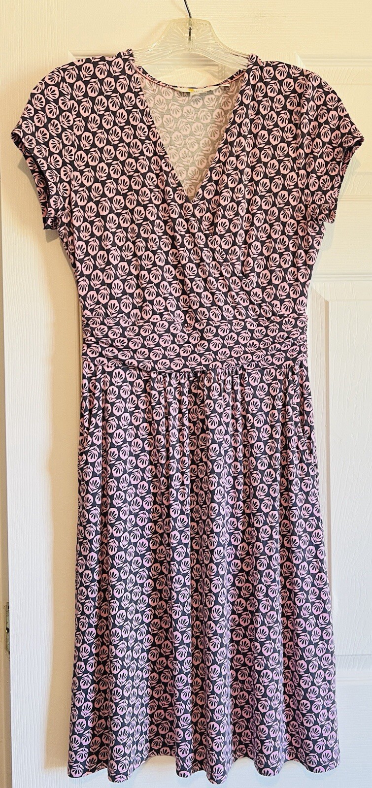 Boden Women’s Lola Jersey Faux Wrap Dress Asphalt Berry Bloom W/Pockets Size 4