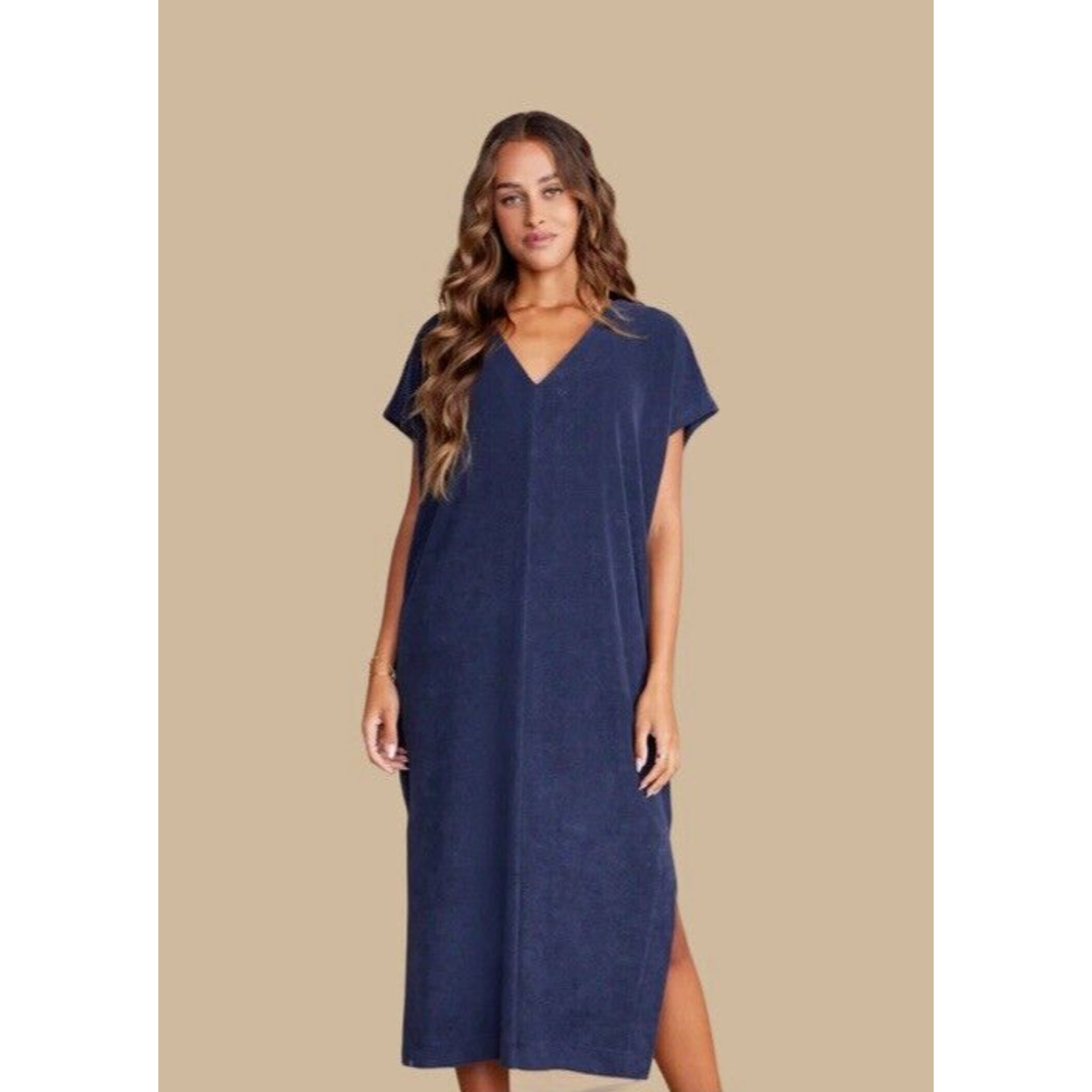 BAREFOOT DREAMS Cozy Terry Caftan, Navy Blue| Women’s: XL
