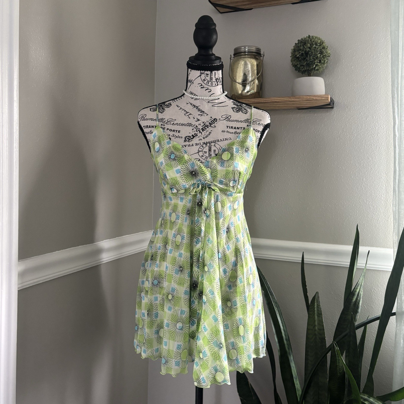 Victoria’s Secret Size S Green Blue White Floral Chiffon Mini Slip Dress