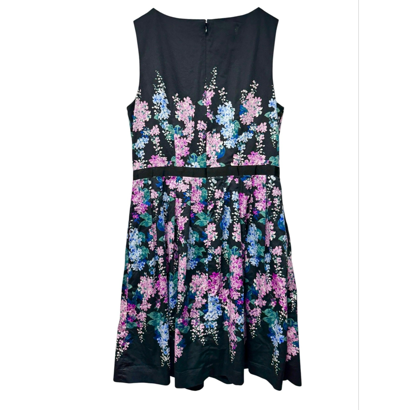 RSVP by Talbots 12 Petite Floral Sateen Fit & Flare Dress Black Pastel Hydrangea