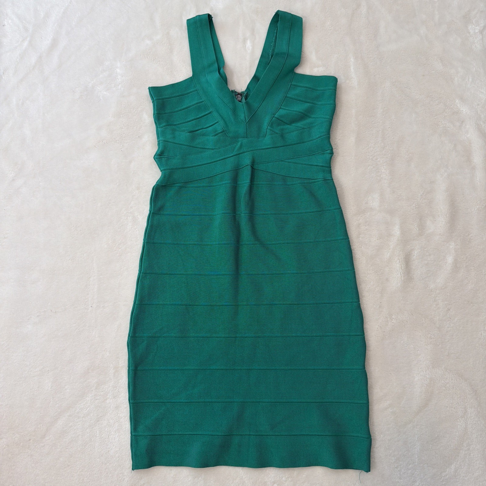 Bebe Green Bandage V-neck Mini Dress With Back Zipper Closure – L