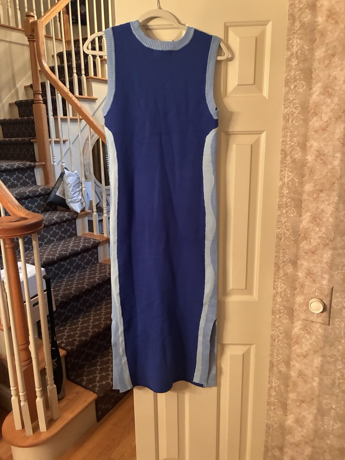 daily practice blue/light blue colorblock knit cotton ribbed midi dress size m