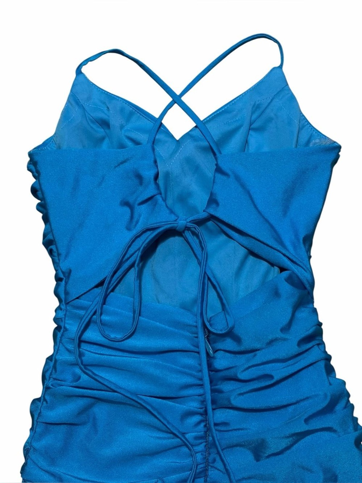 STACEES NWT Blue Ruched Sleeveless Strappy Open Back Formal Mini Dress 0