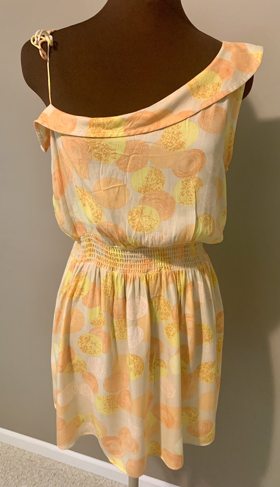Womens Sundress 4 Yellow Print Mini Short Beach Elastic Waist One Shoulder Light