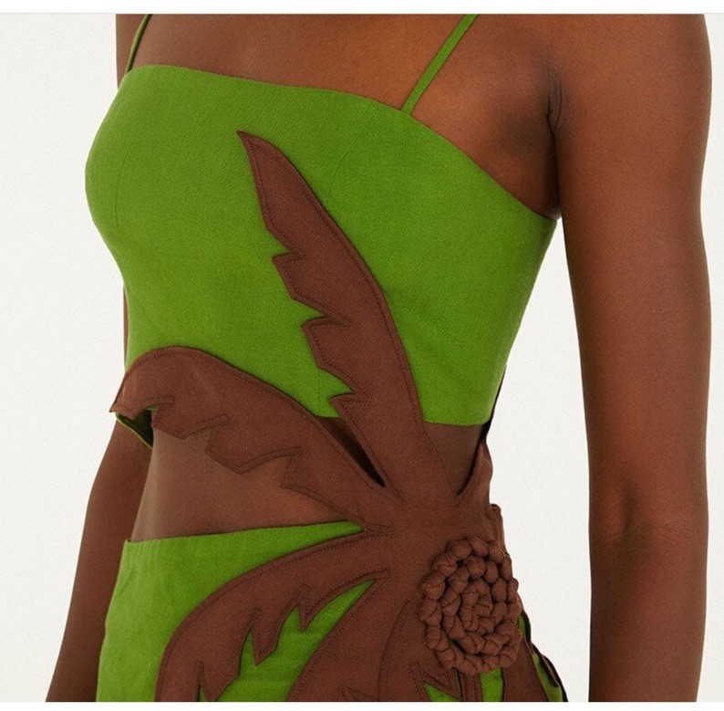 FARM Rio Green 3d Palm Tree Cut-Out Midi Dress, Size M