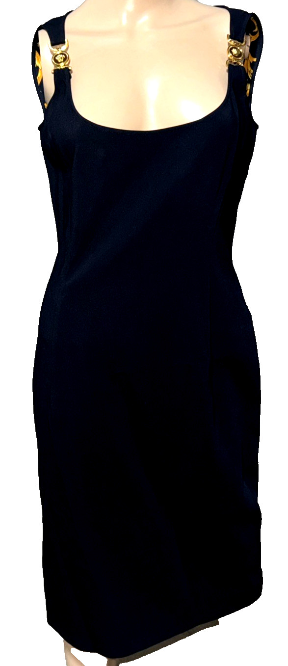 VERSACE Runway Medusa Logo Medallion Black Gold Cocktail LBD Dress US 2 4 IT 40