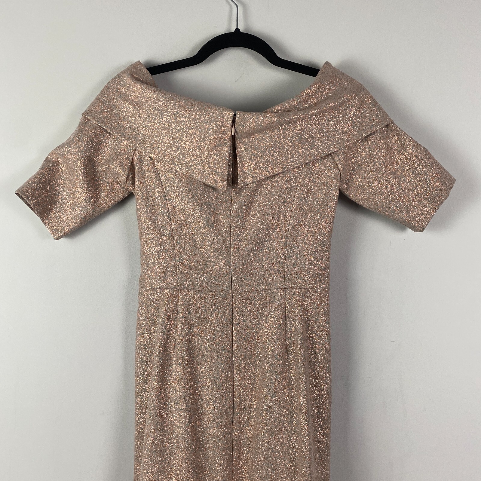 Teri Jon by Rickie Freeman Off Shoulder Gown Size 4 Rose Gold Metallic