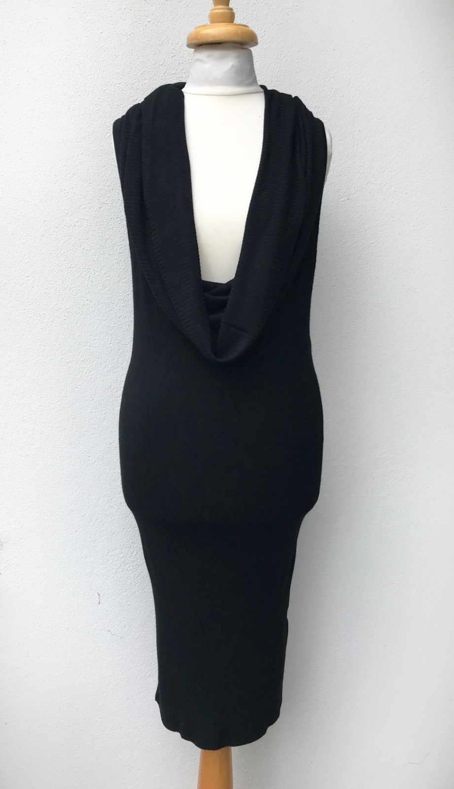 BY LAETITIA MEM Fine Knit Cowl Sleeveless Bodycon Jumper Dress – Black – Small