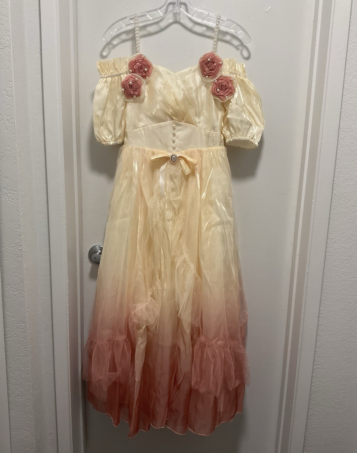 Gradient pink & cream gorgeous ombre bowknot sweet strawberry princess dress