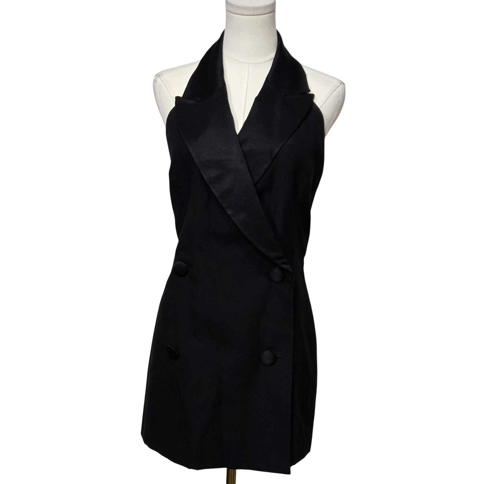 Gillian Dress Womens 12 Black Halter Tuxedo Sheath Backless Mini Cocktail Formal
