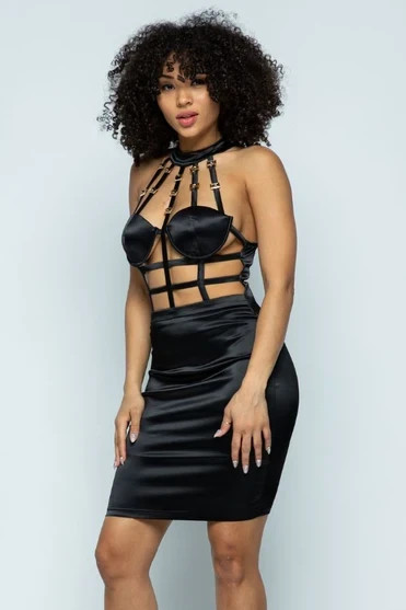 Caged Buckle Mini Dress – Black by Hera collection Size M
