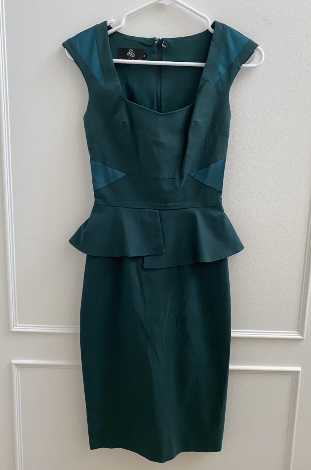 Hybrid Dark Green Peplum Bodycon Dress UK 8 / Runs Like XS