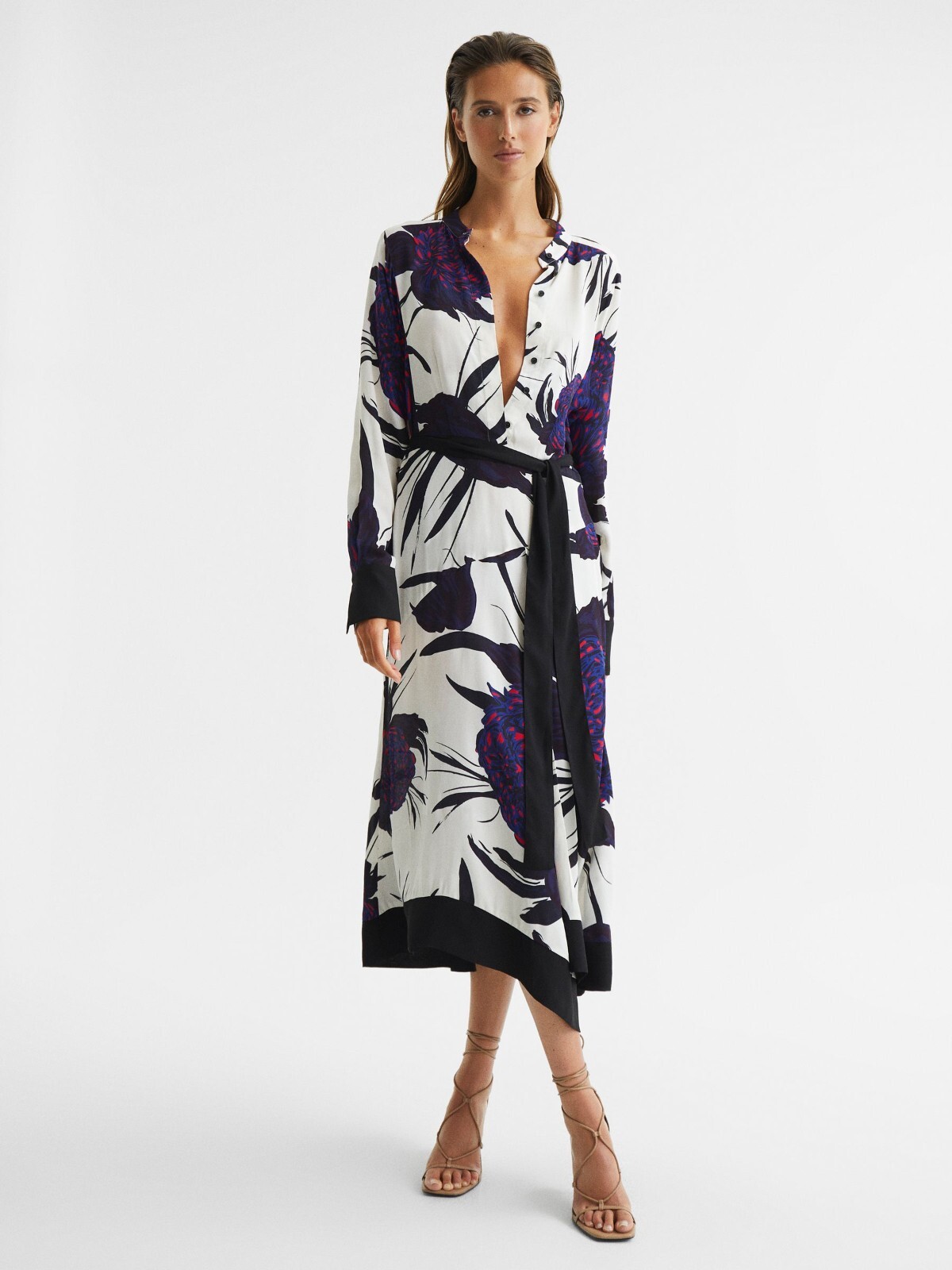 Reiss Womens LINA LARGE SCALE PURPLE FLORAL MIDI DRESS UK Size 6-12