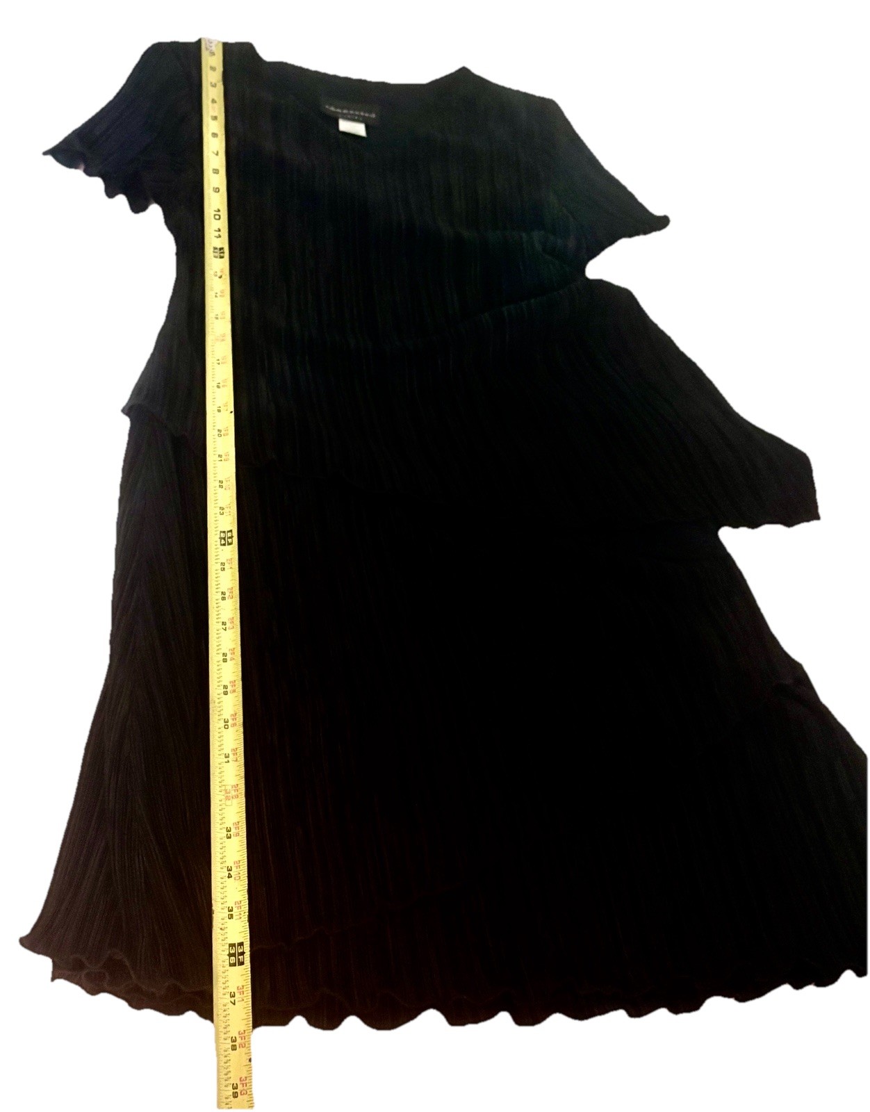 Vintage 90s Connected Apparel Plissé Tiered Dress Black 10P Modern Romance