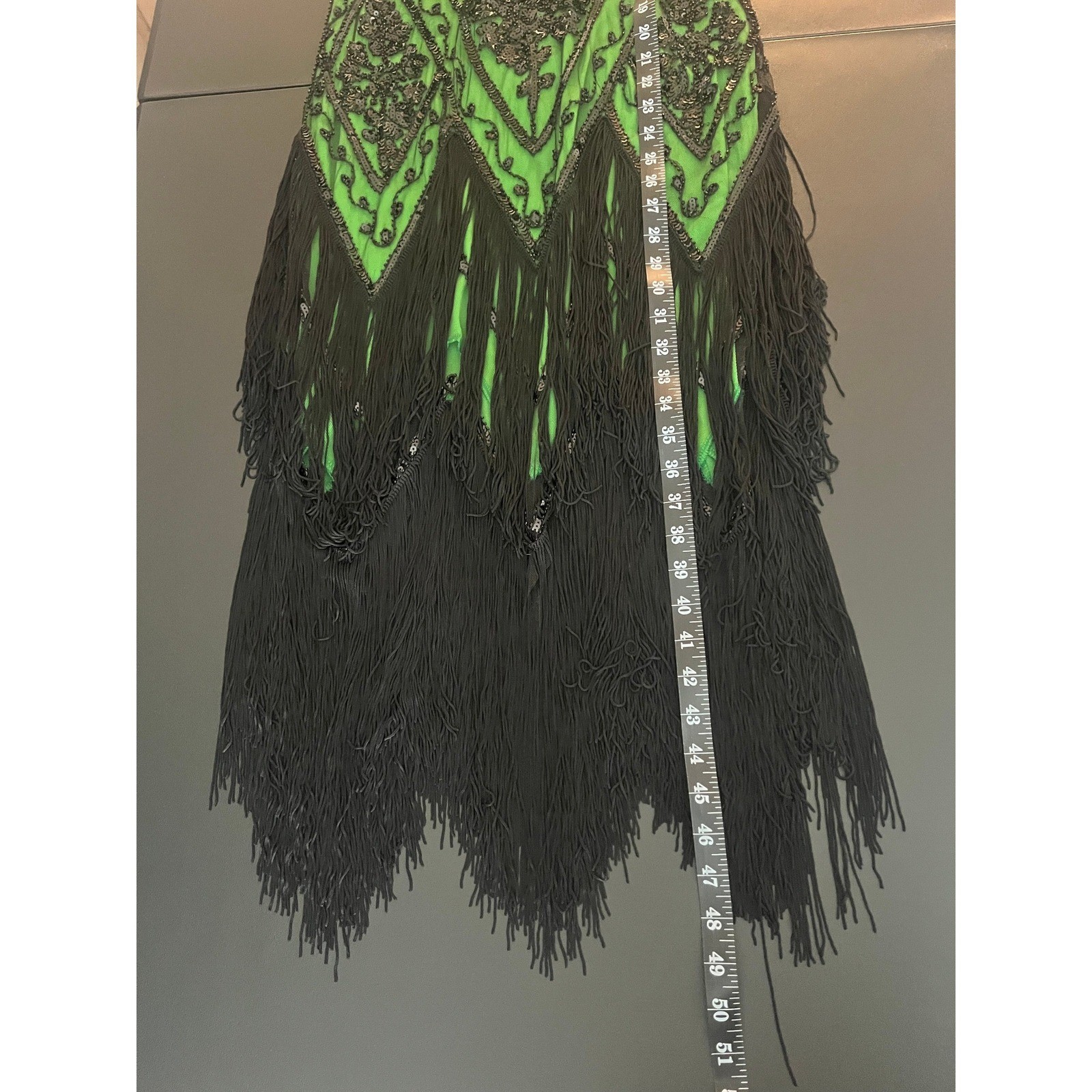PrettyGuide Green Black Sequin Fringe Flapper Dress 1920s Gatsby Style L (1098)