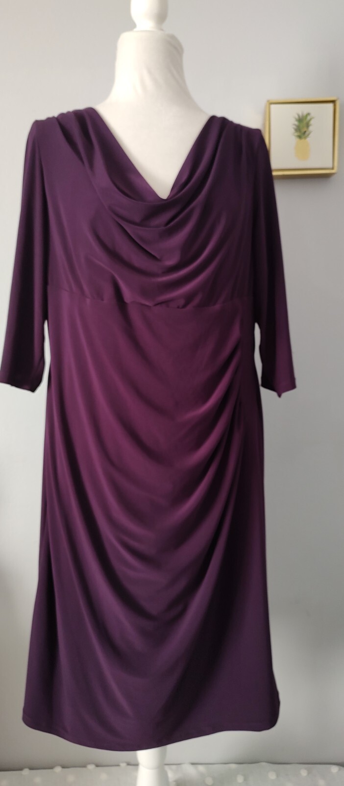 Ralph Lauren dress Size 16 Color Purple Polyester And Elastane 3/4 Sleeves Midi