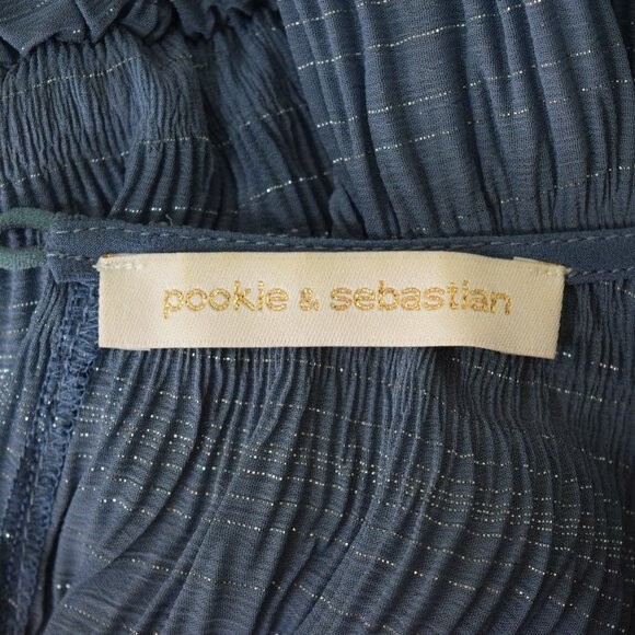 POOKIE & SEBASTIAN Crinkle Stripe Blue Long Sleeve Dress Size Large
