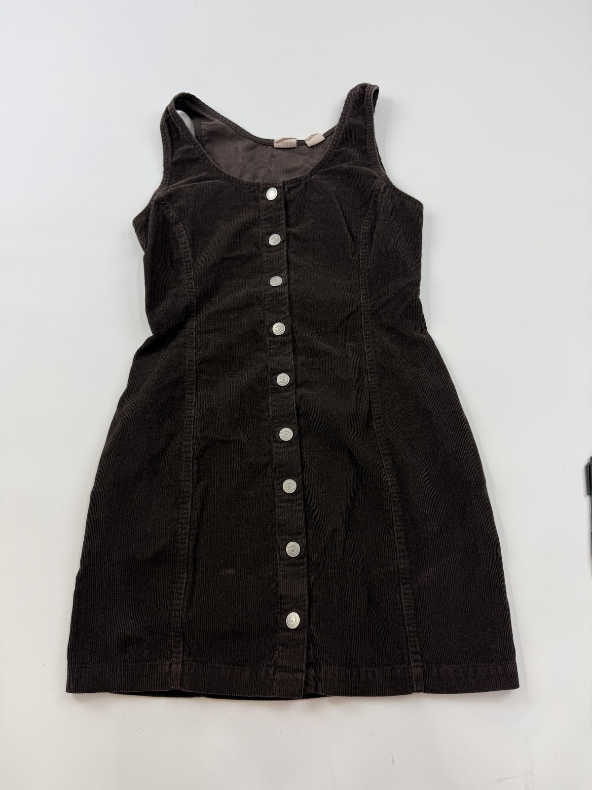 Levi’s Dress Womens S Brown Corduroy Tank Button Front Belted Mini Scoop Neck