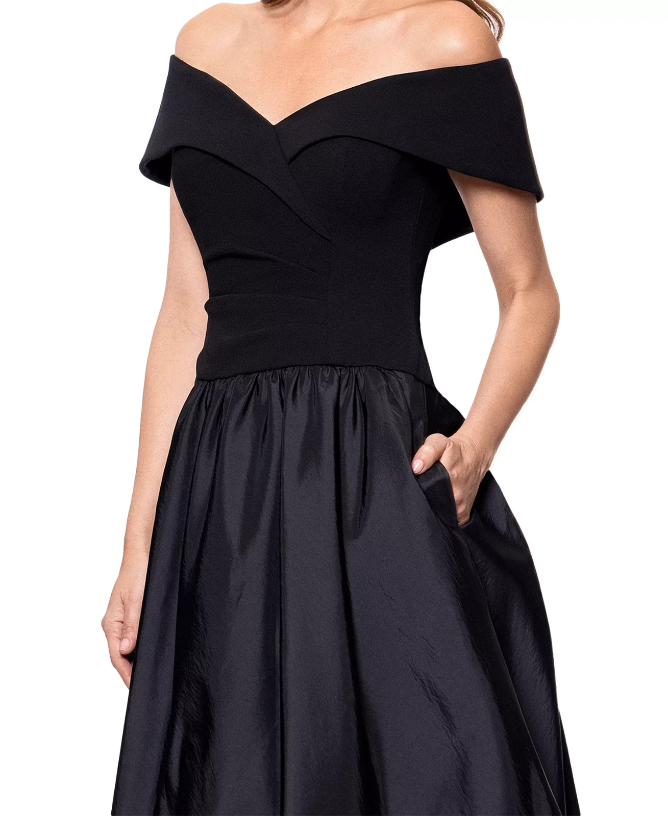Xscape Black Mixed-Media Bubble-Hem Fit & Flare Dress Size 14 $279
