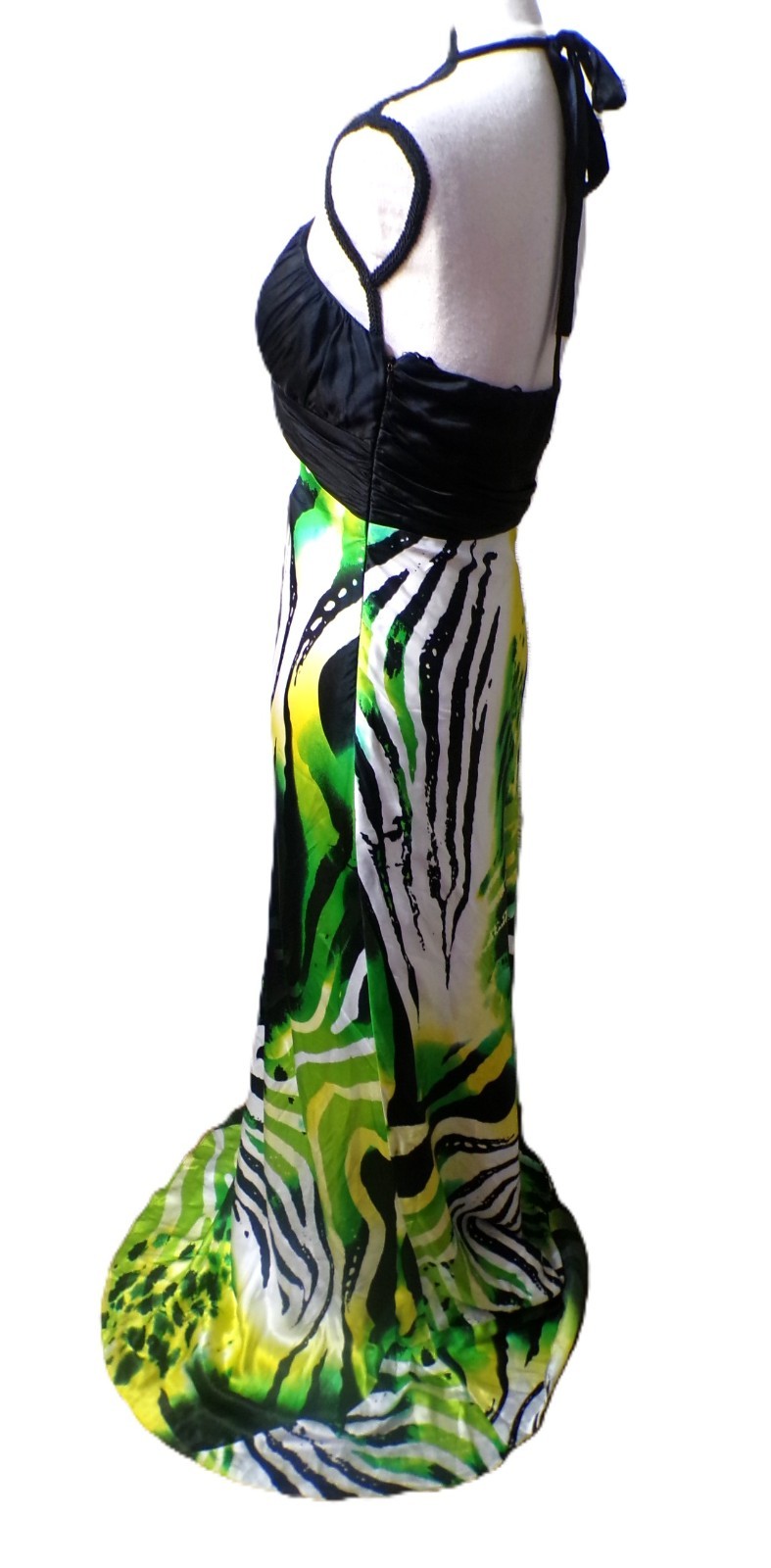 Vtg Cache 6 Halter Maxi Formal 100% silk Lime Black Fairy whimsigoth Nwt Hoco