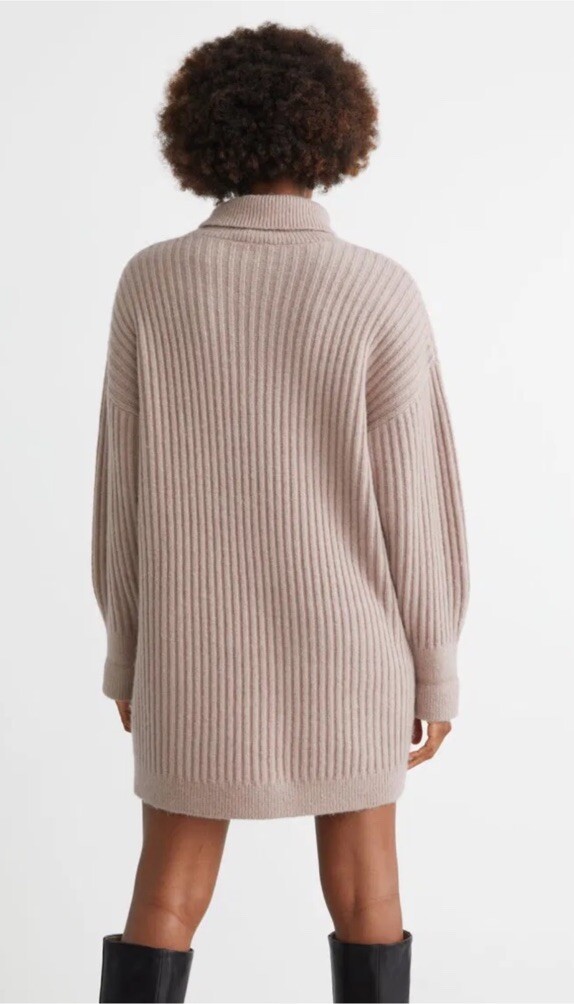 & Other Stories Turtleneck Wool Blend Ribbed Sweater Mini Dress Size S NEW Beige