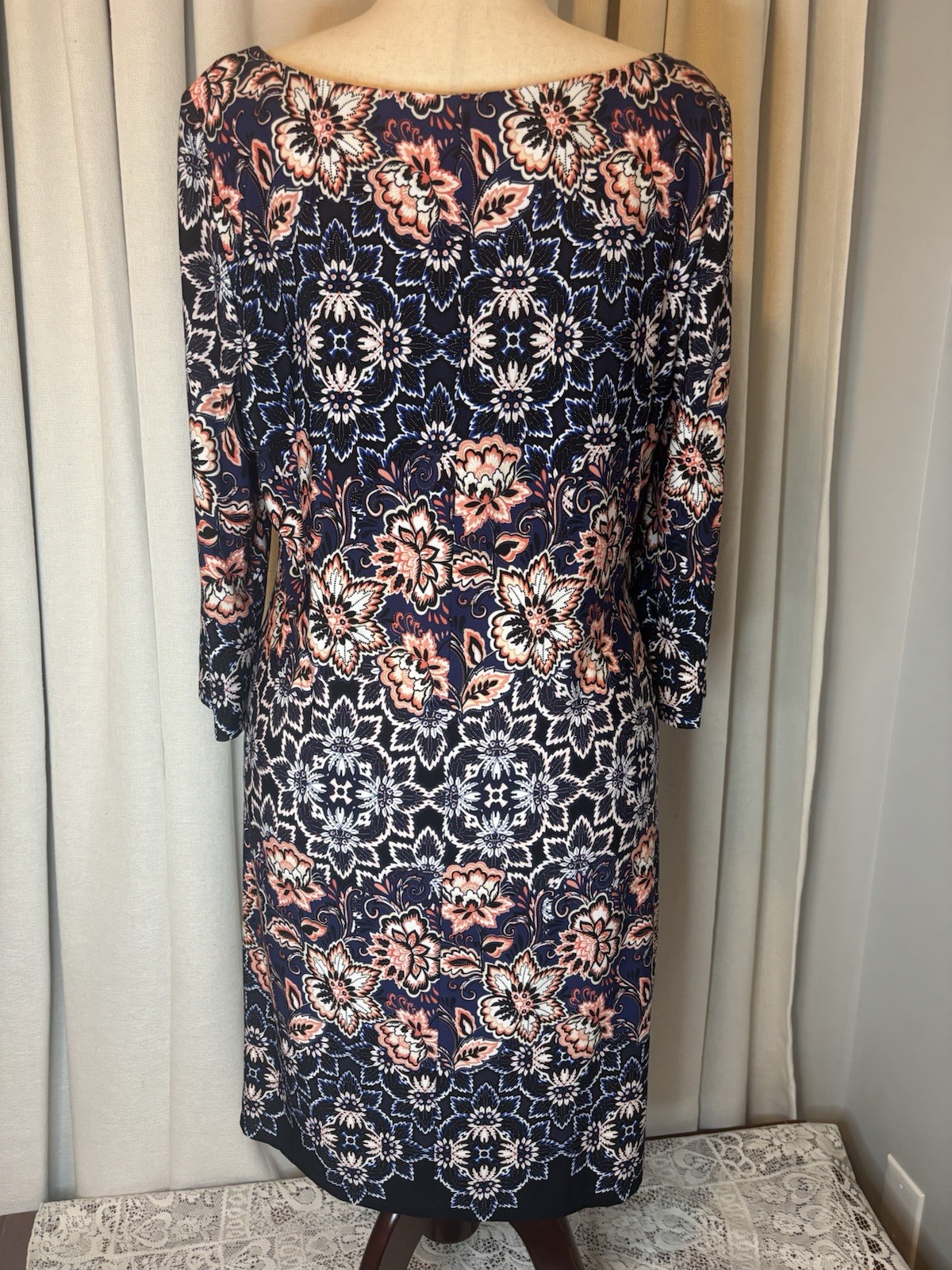Laura Jeffries Dress Womens Multicolor Floral 3/4 Sleeve Shift Knee Length