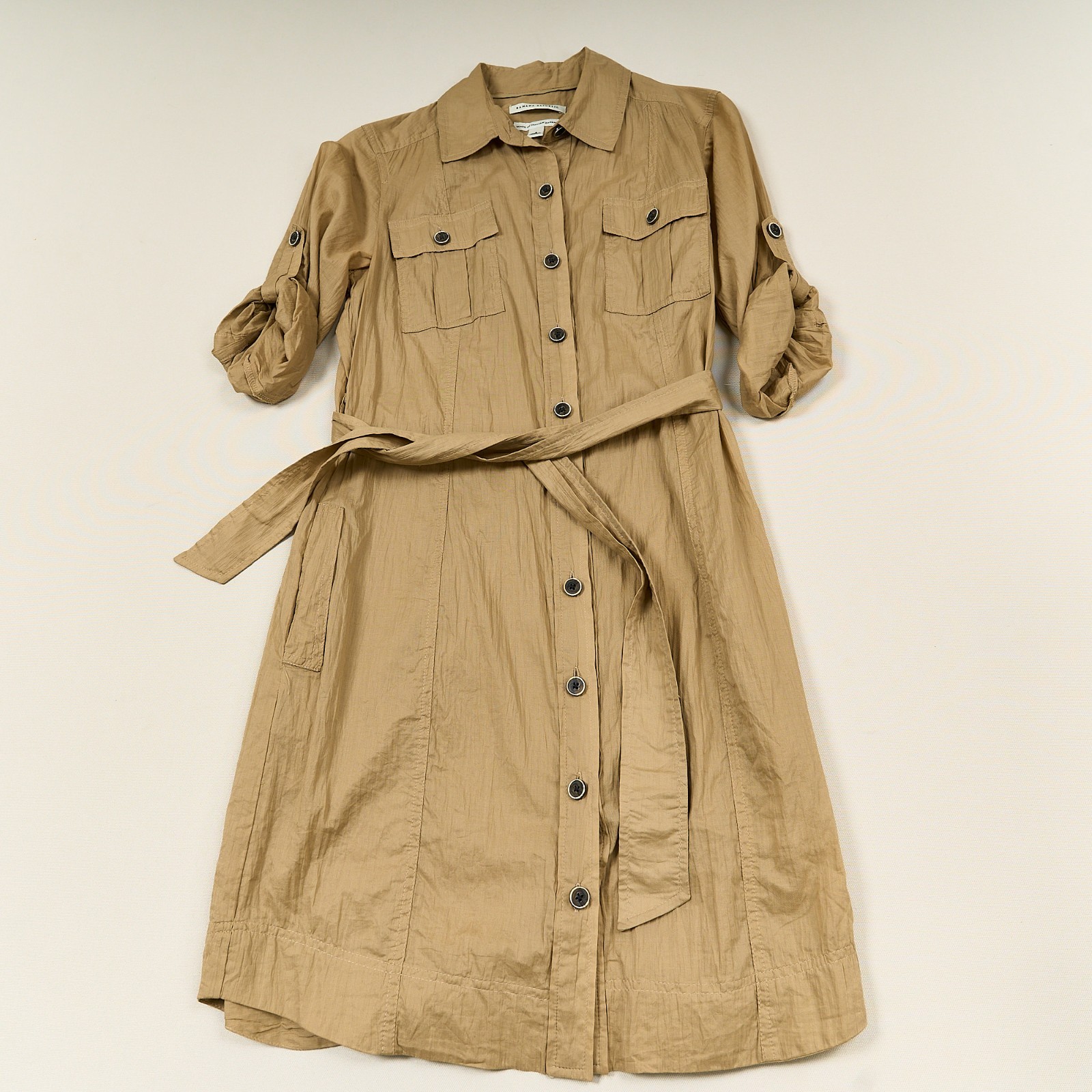 Banana Republic Shirt Dress Belted Sz 2 Italian Cotton Safari Roll Tab Sleeves