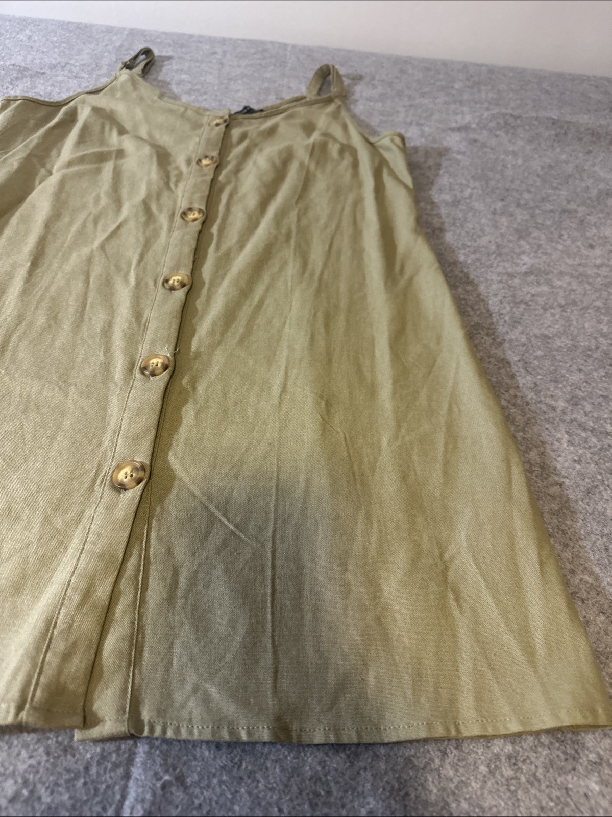 Cotton On Large Linen Blend Full Button Front Mini Dress Tunic Olive Minimalist